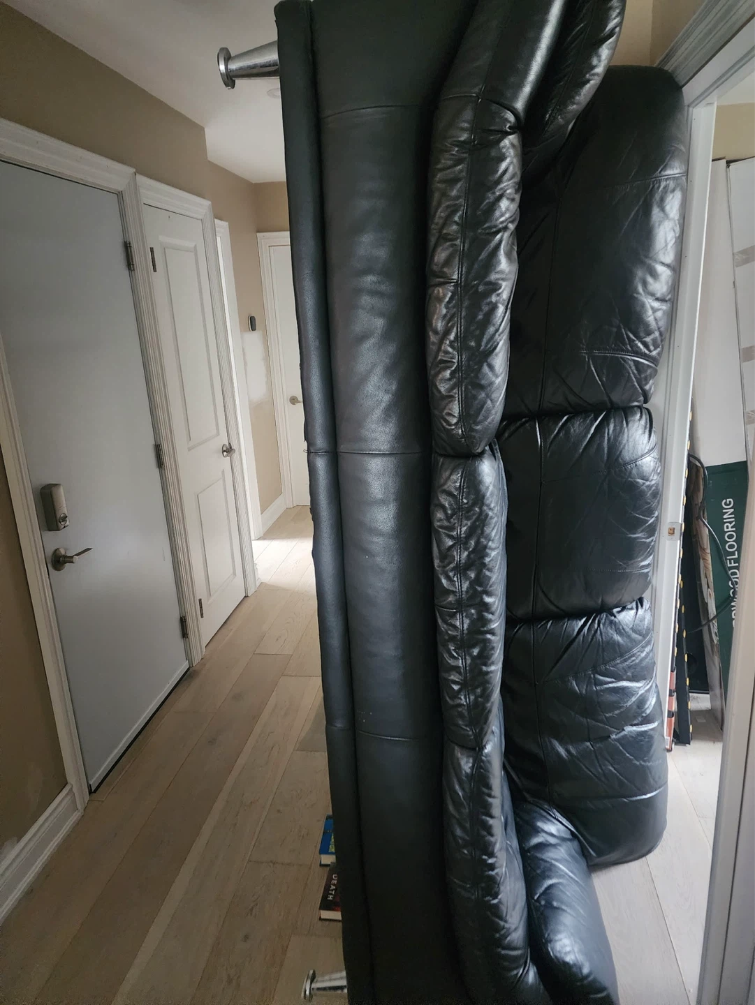 Black Leather Sofa Section - photo 2