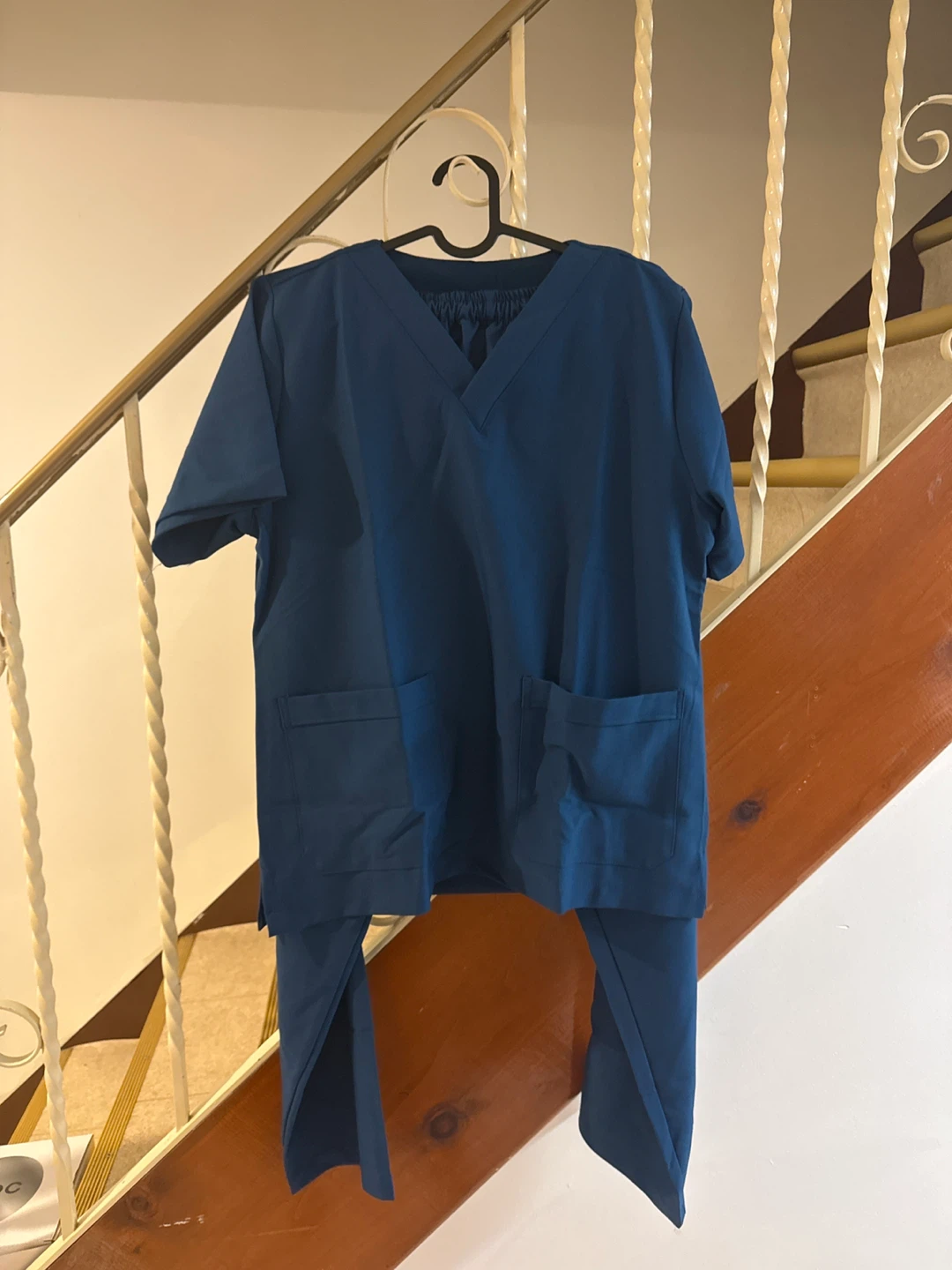 Blue V-Neck Scrub Top and Pants Set