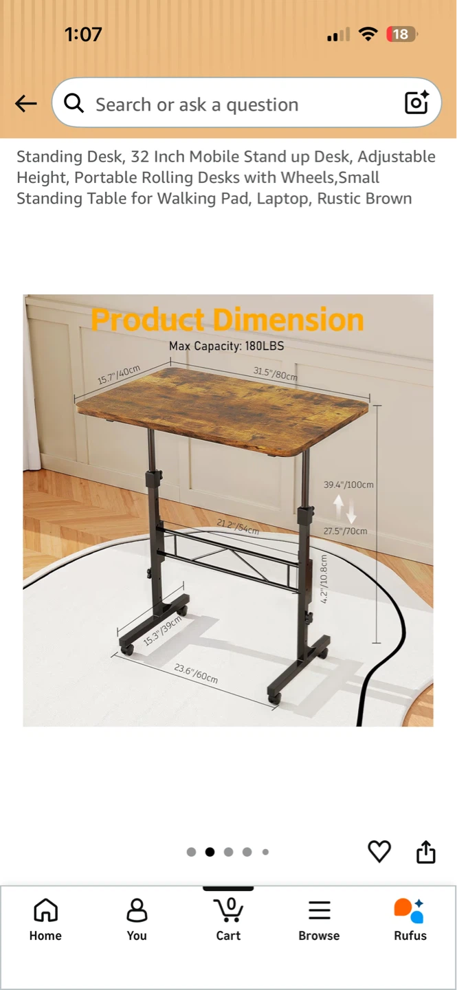 32 Inch Mobile Standing Desk with Wheels - photo 2