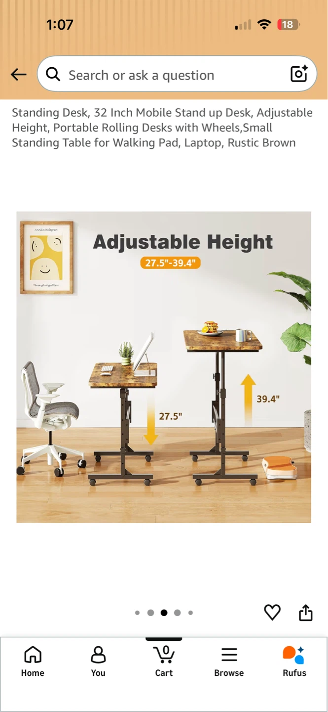 32 Inch Mobile Standing Desk with Wheels - photo 3
