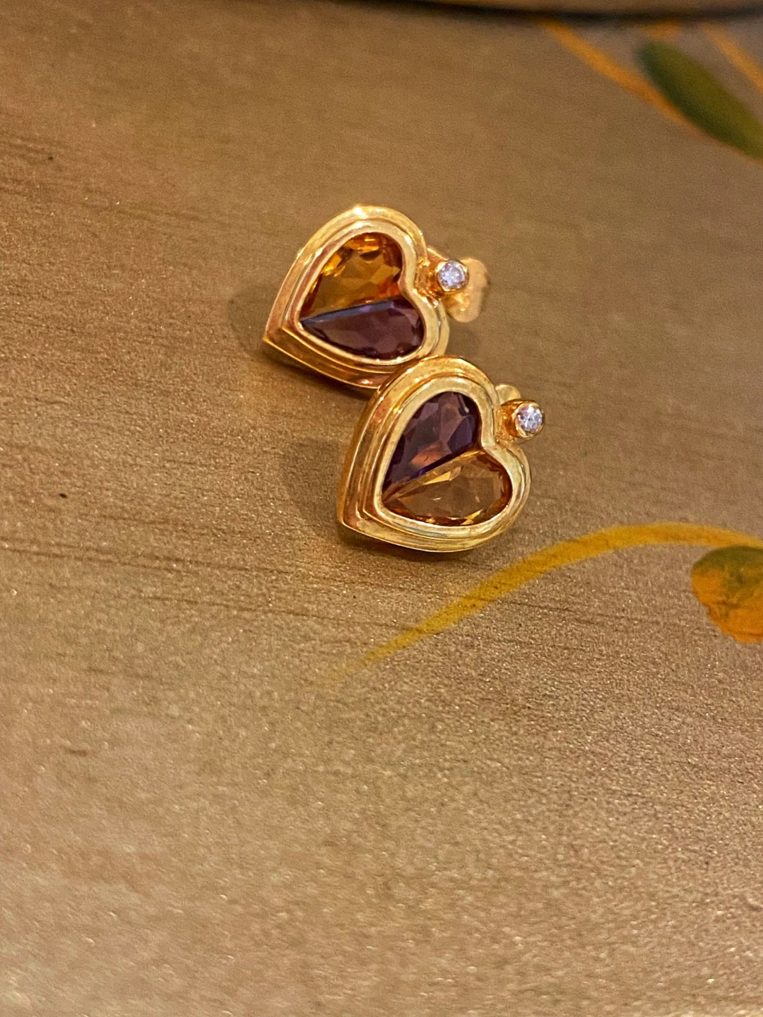 💛Estate 18-k Gold Heart Diamond Earrings Amethyst & Citrine - photo 4