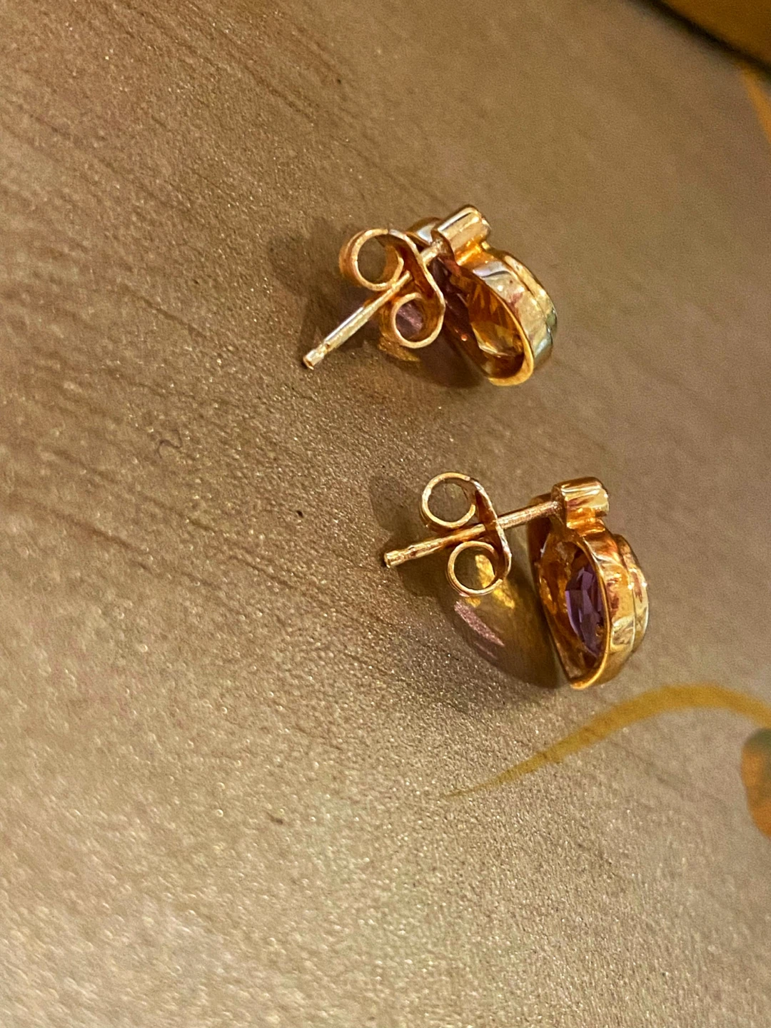 💛Estate 18-k Gold Heart Diamond Earrings Amethyst & Citrine - photo 3