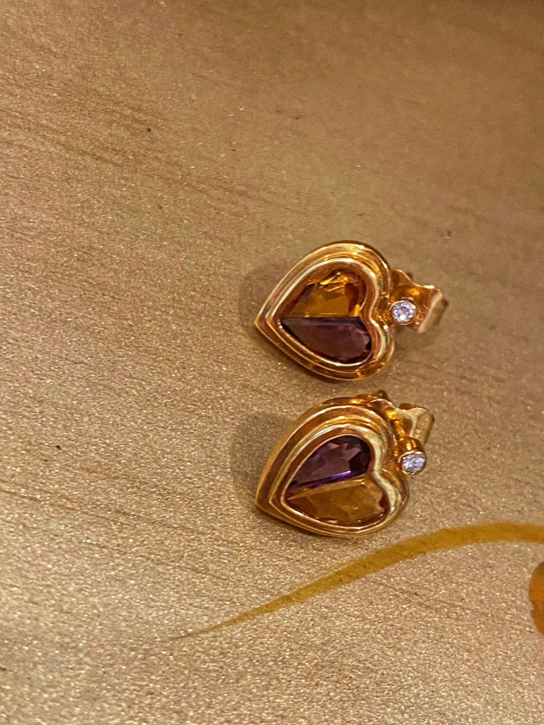 💛Estate 18-k Gold Heart Diamond Earrings Amethyst & Citrine - photo 2