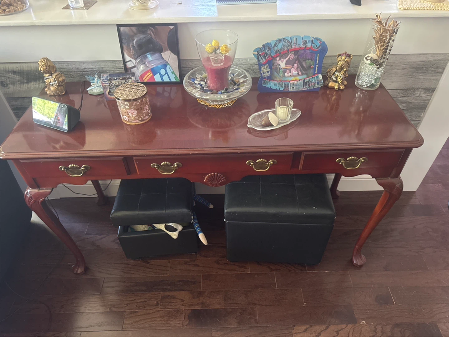 Antique Cherry Wood Console Table with Drawers - photo 2