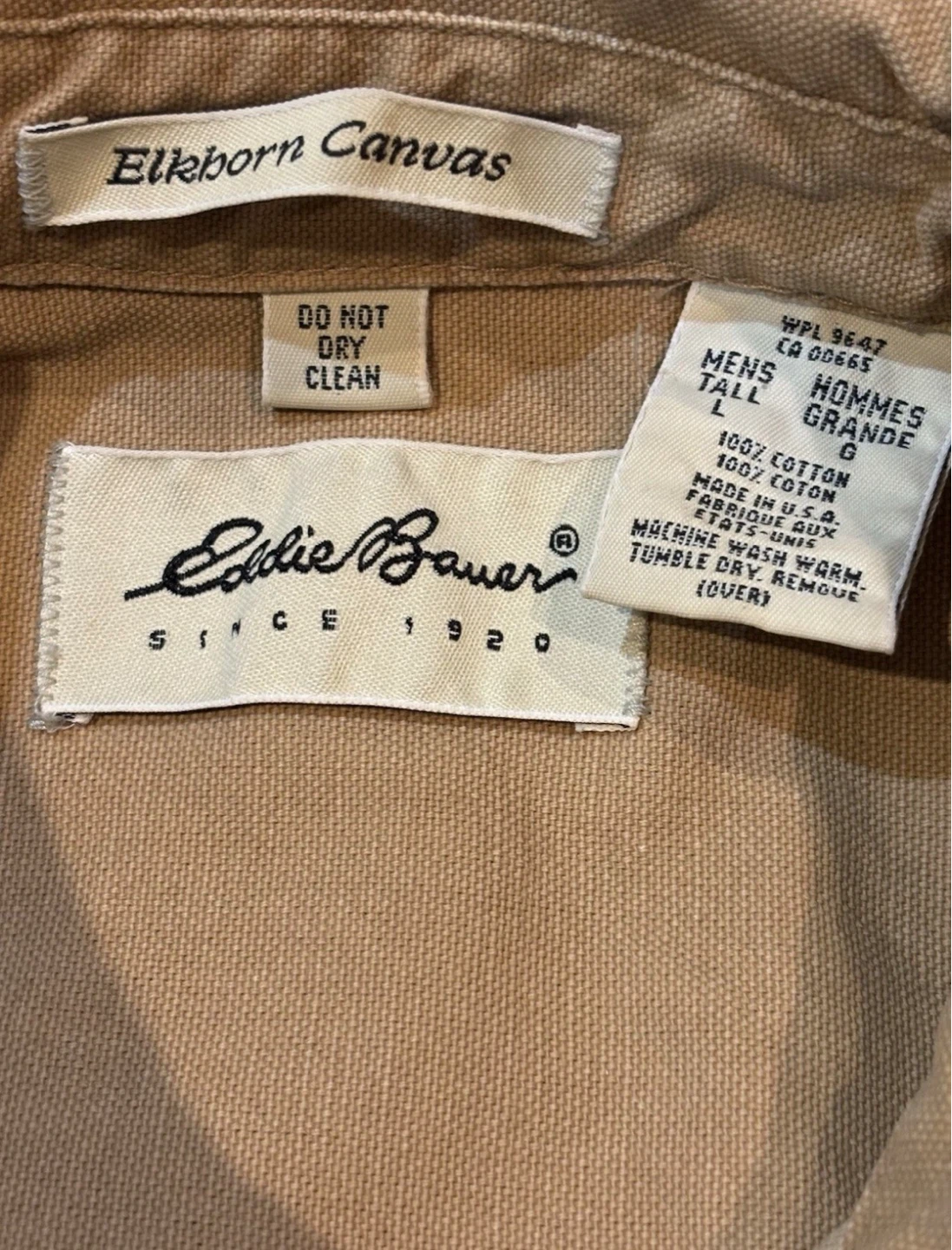 VTG Eddie Bauer Shirt Mens LARGE TALL  Elkhorn Khaki Made In USA - photo 3