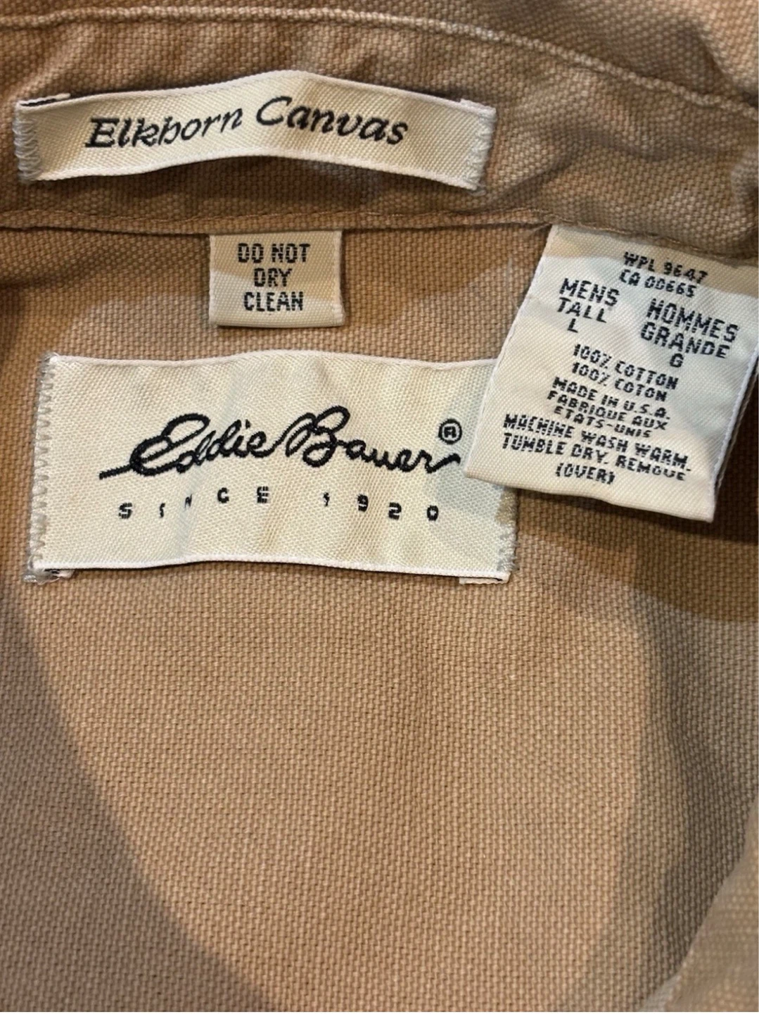 VTG Eddie Bauer Shirt Mens LARGE TALL  Elkhorn Khaki Made In USA - photo 2