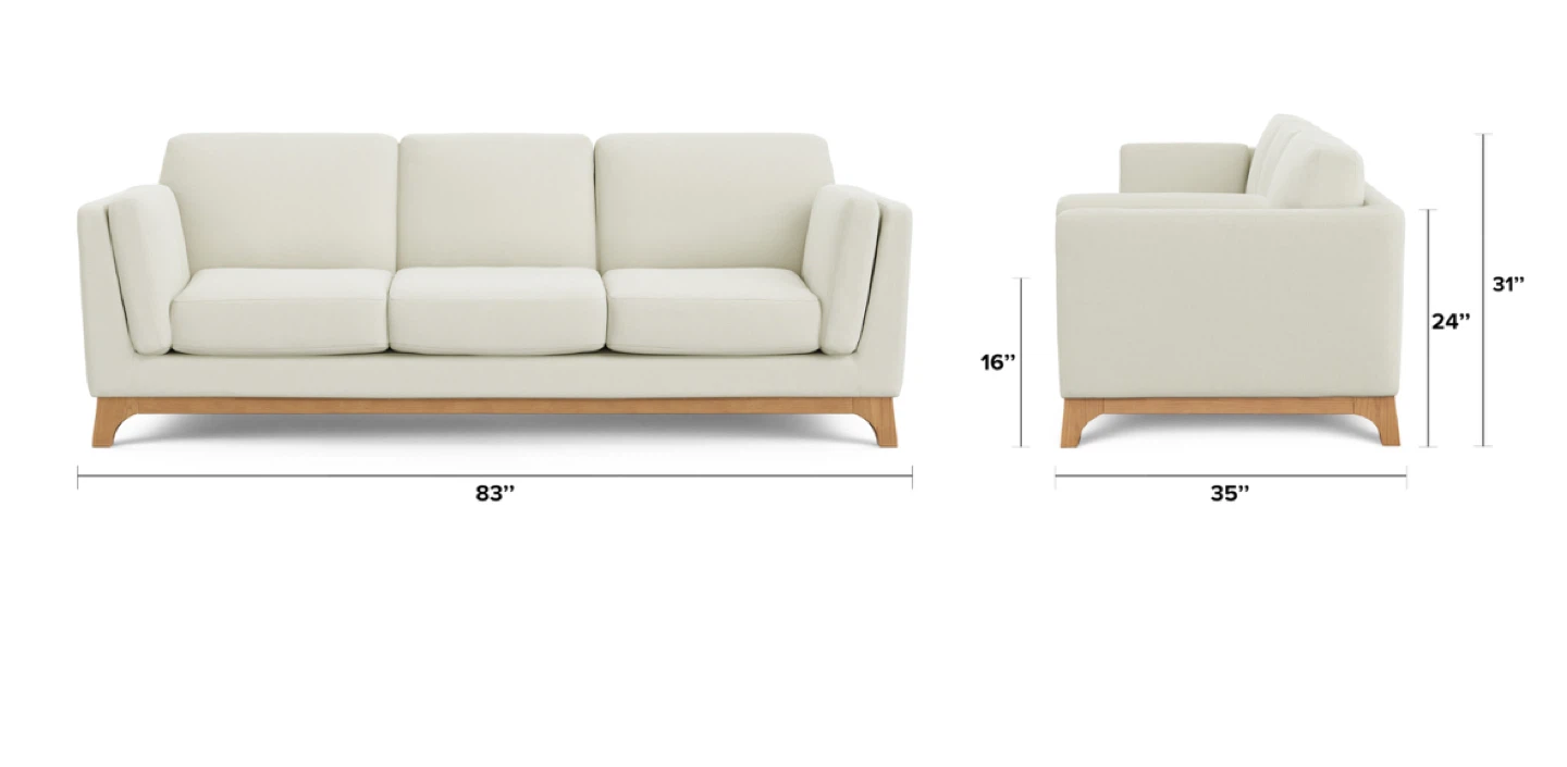 Cream Sofa with Wooden Base