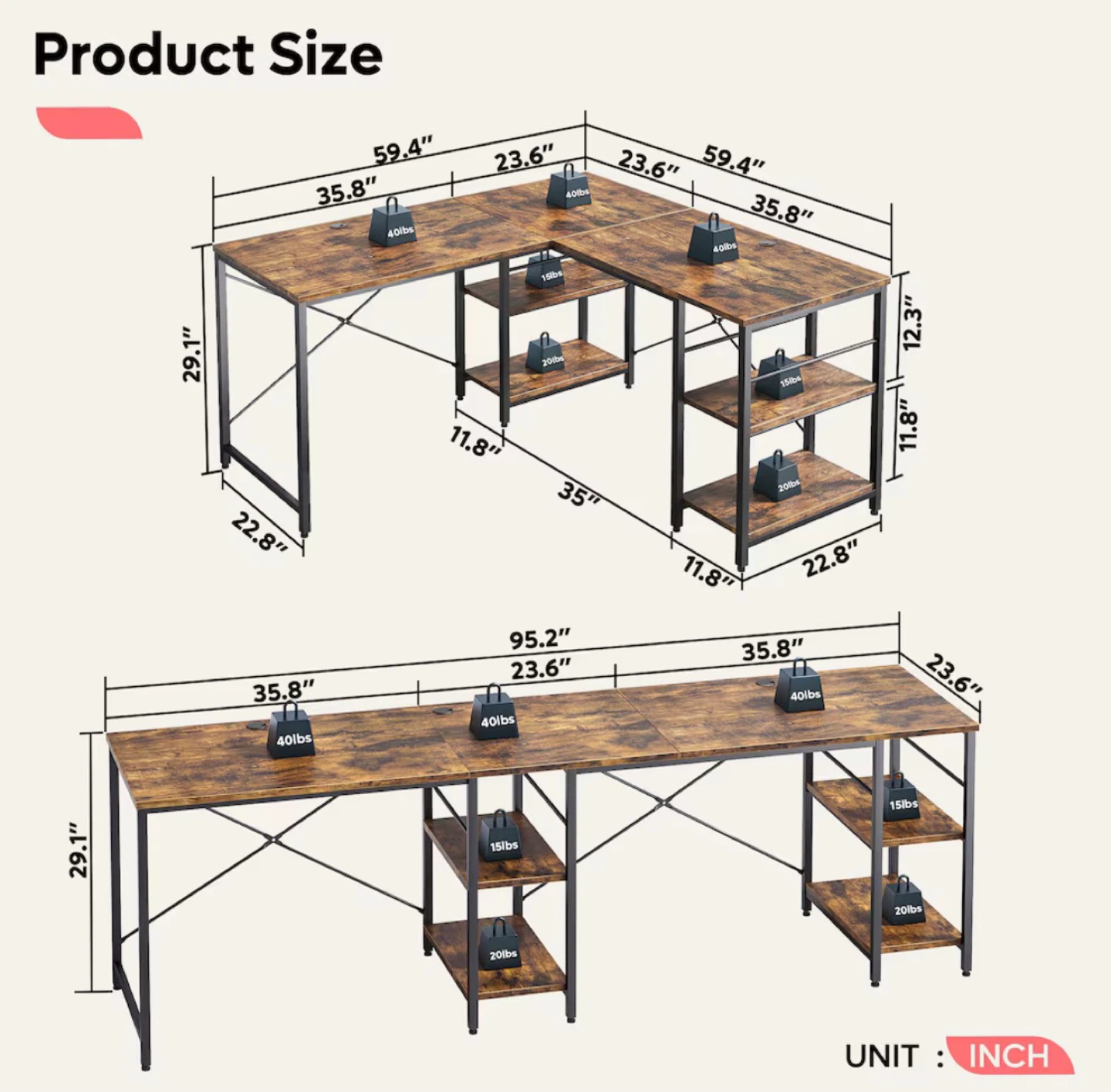 Bestier 💥high quality💥L-Shaped Desk with Shelves
