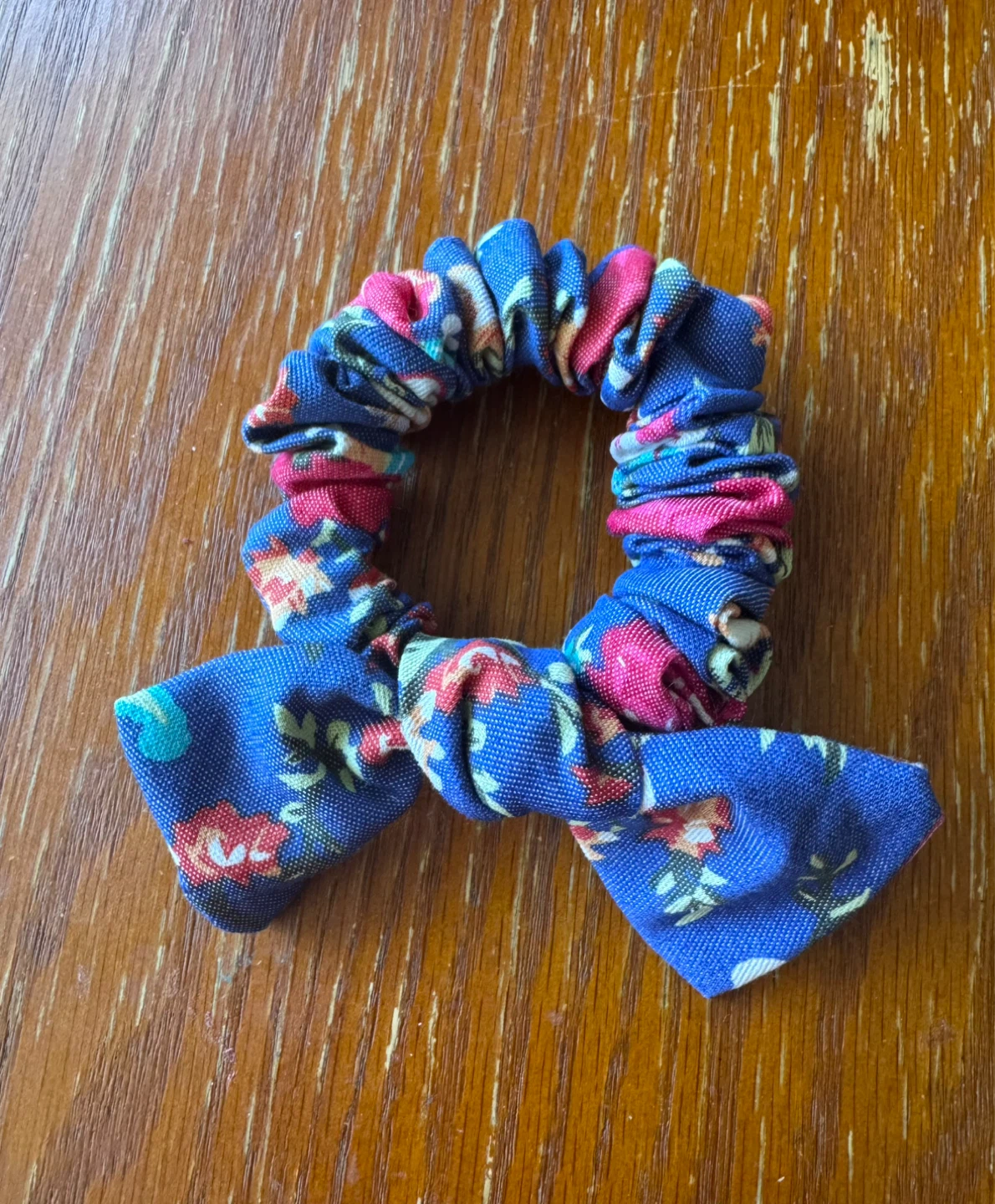Blue Floral Scrunchie with Bow