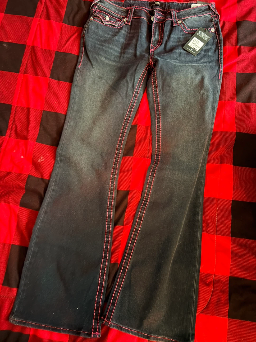 True Religion Flared Jeans Women's Size 31 Pink Stitching