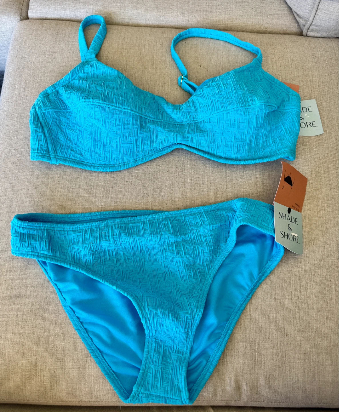 Shade & Shore Blue Textured Bikini Set - Size M (8-10) & 36DD