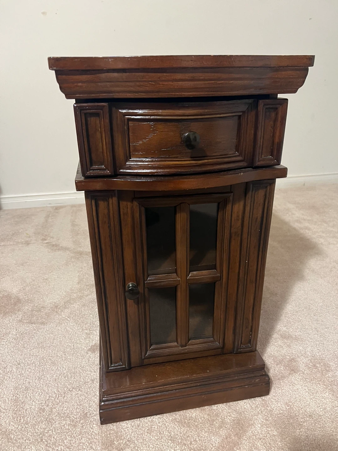 Wooden Side Table with Drawer and Cabinet - photo 4