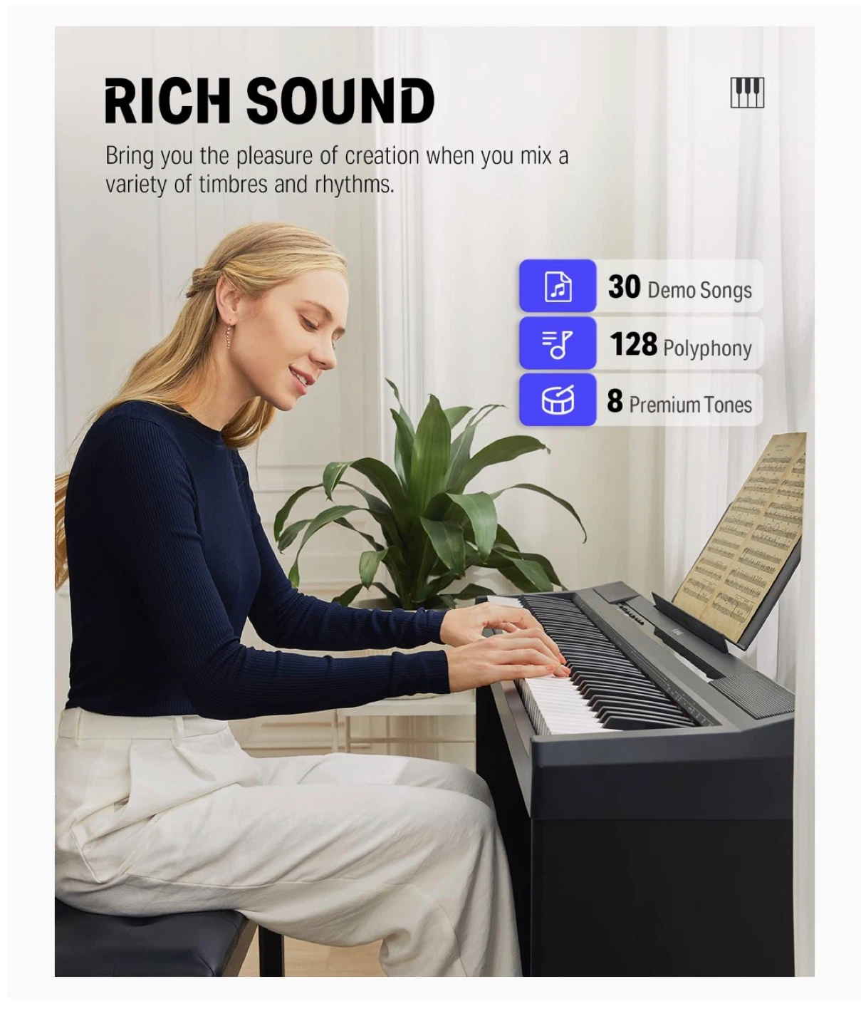 Digital Piano 88 Key Electric Piano Portable Keyboard - photo 5