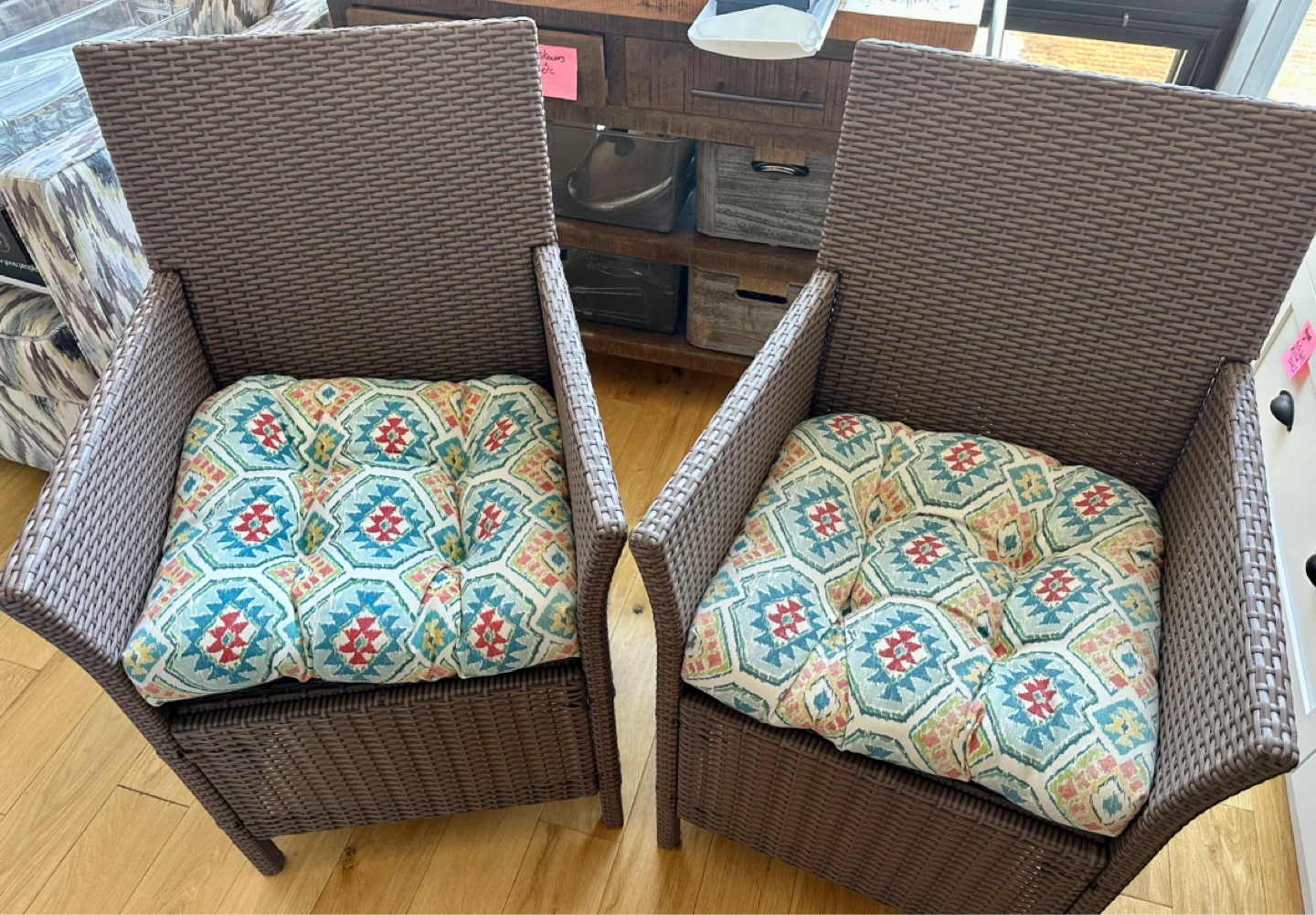 2 rattan style patio chairs