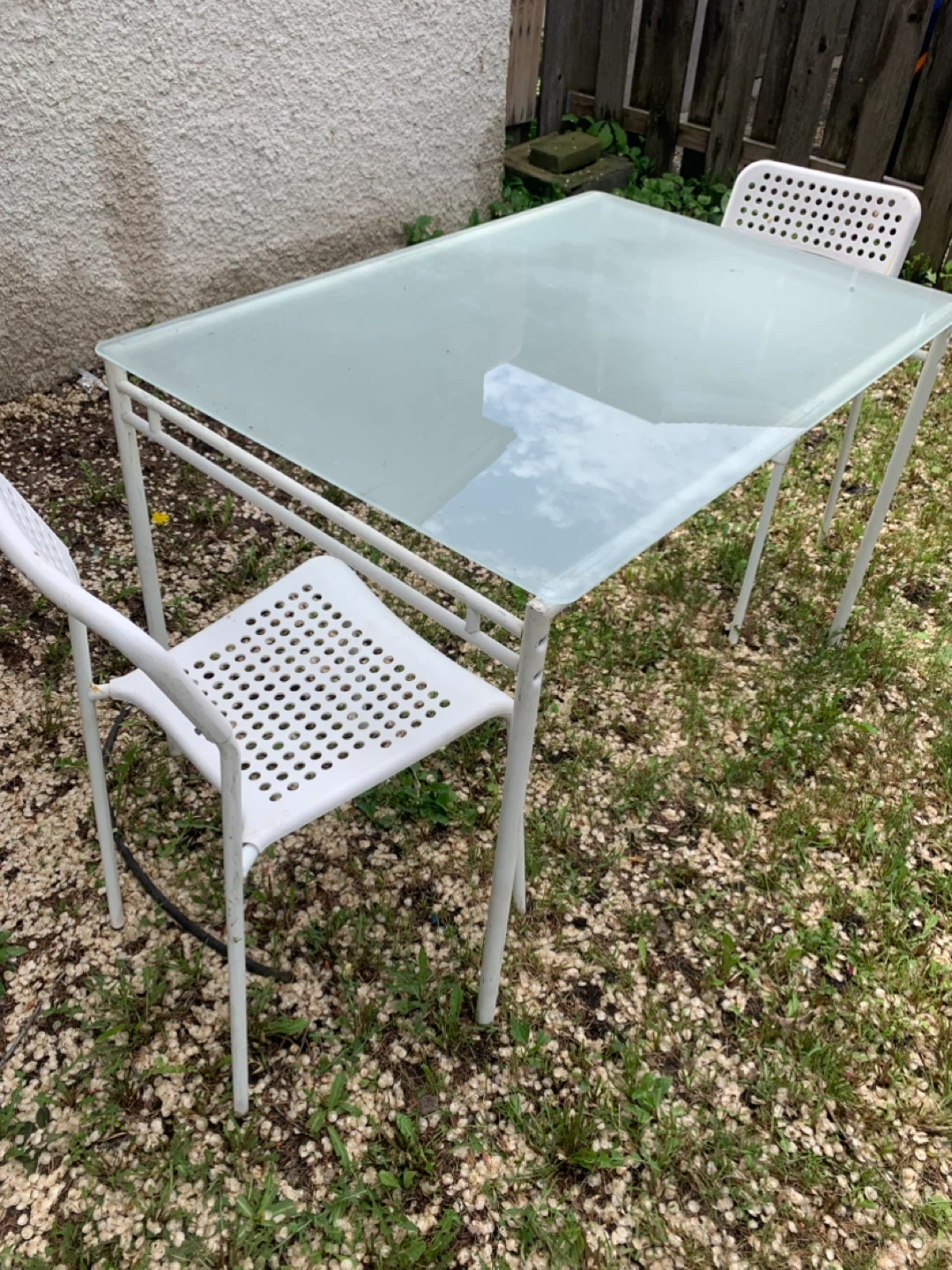 White Glass Top Table with 2 Chairs