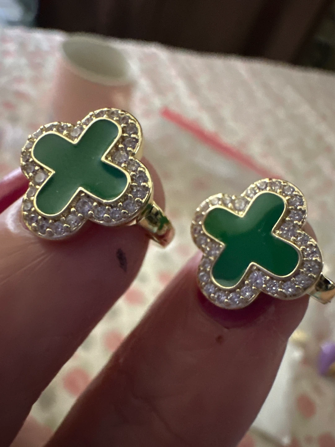 Gold laminated Clover Earrings with Crystals