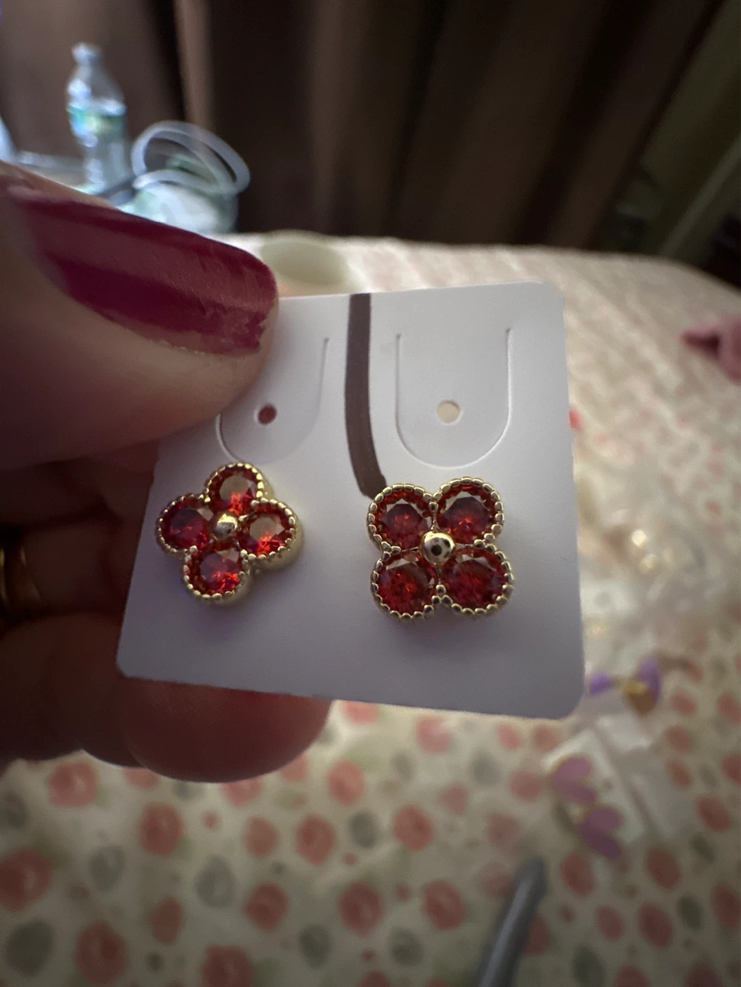 14k laminated Red Clover Stud Earrings