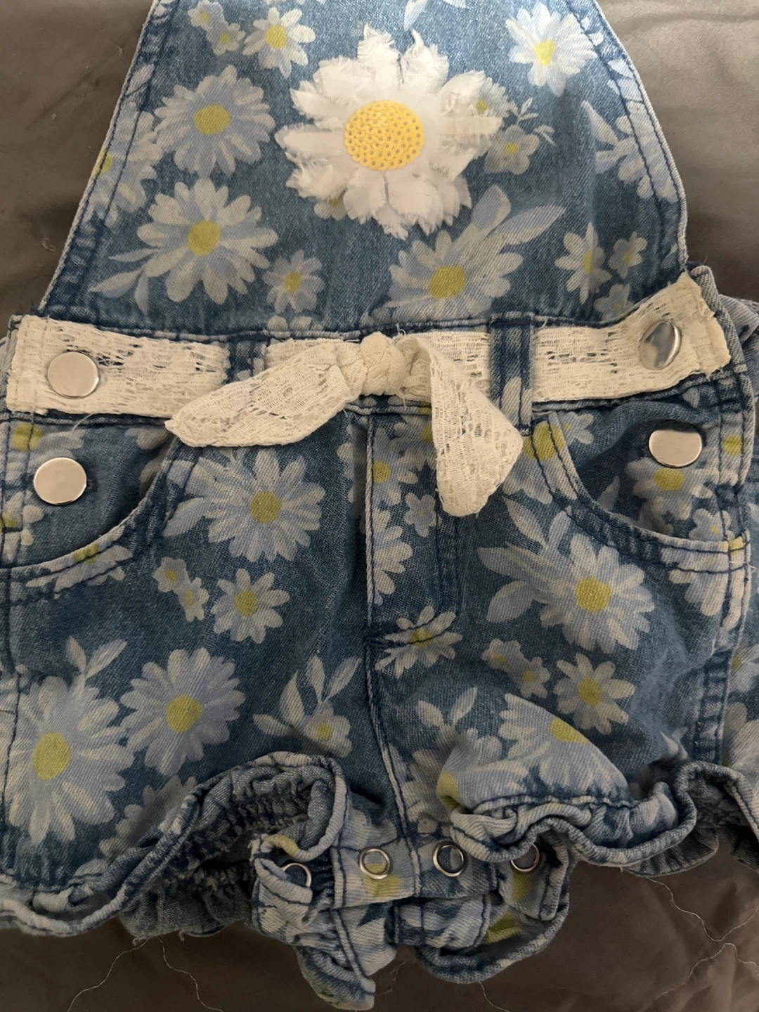 Baby Girls Denim Daisy Overalls - photo 4