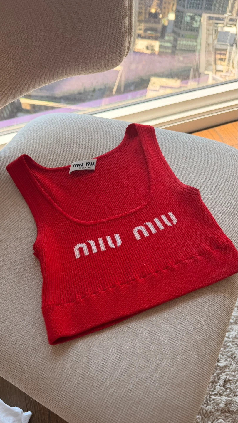 Miu Miu Red Logo Crop Tank Top - size S