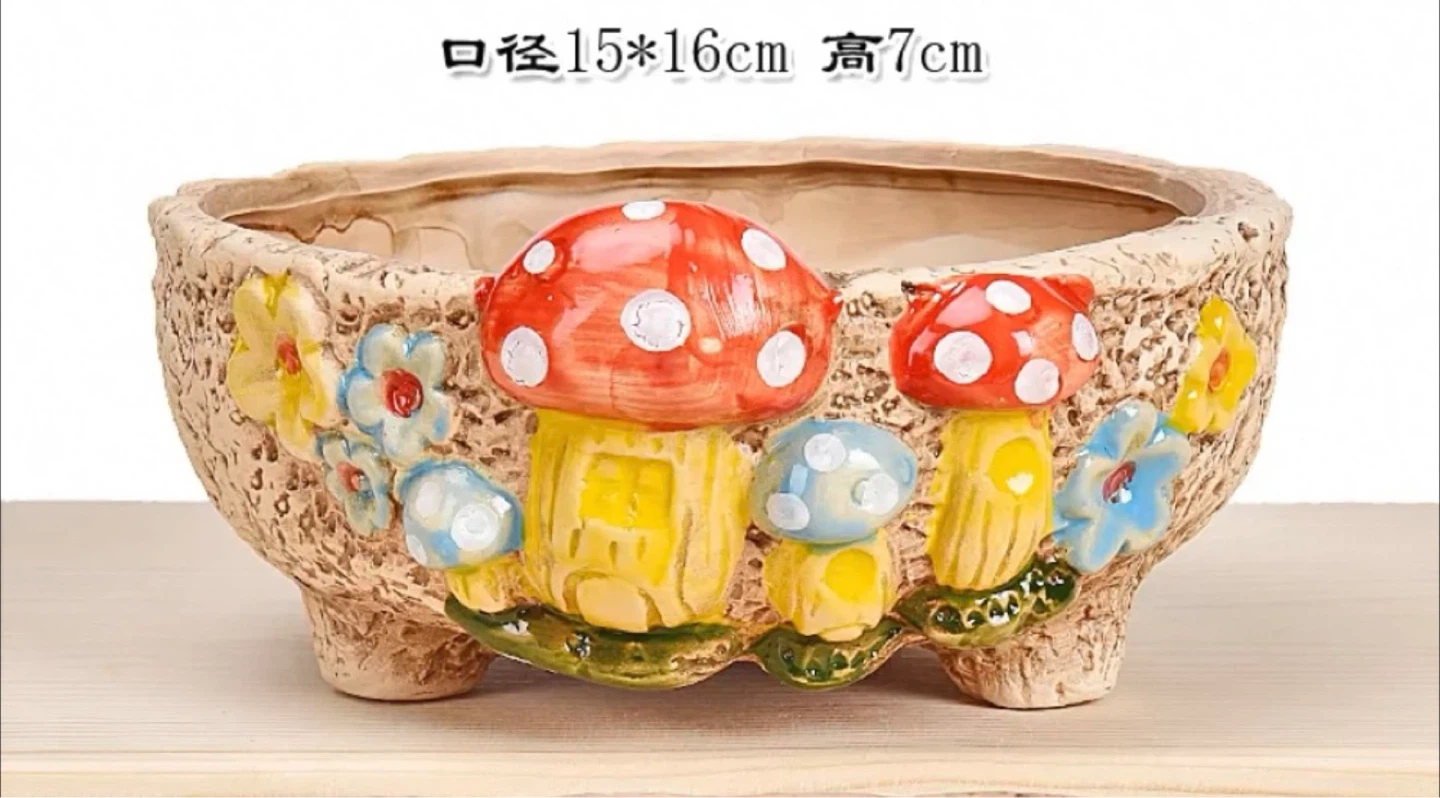 Mushroom and Flower Ceramic Planter