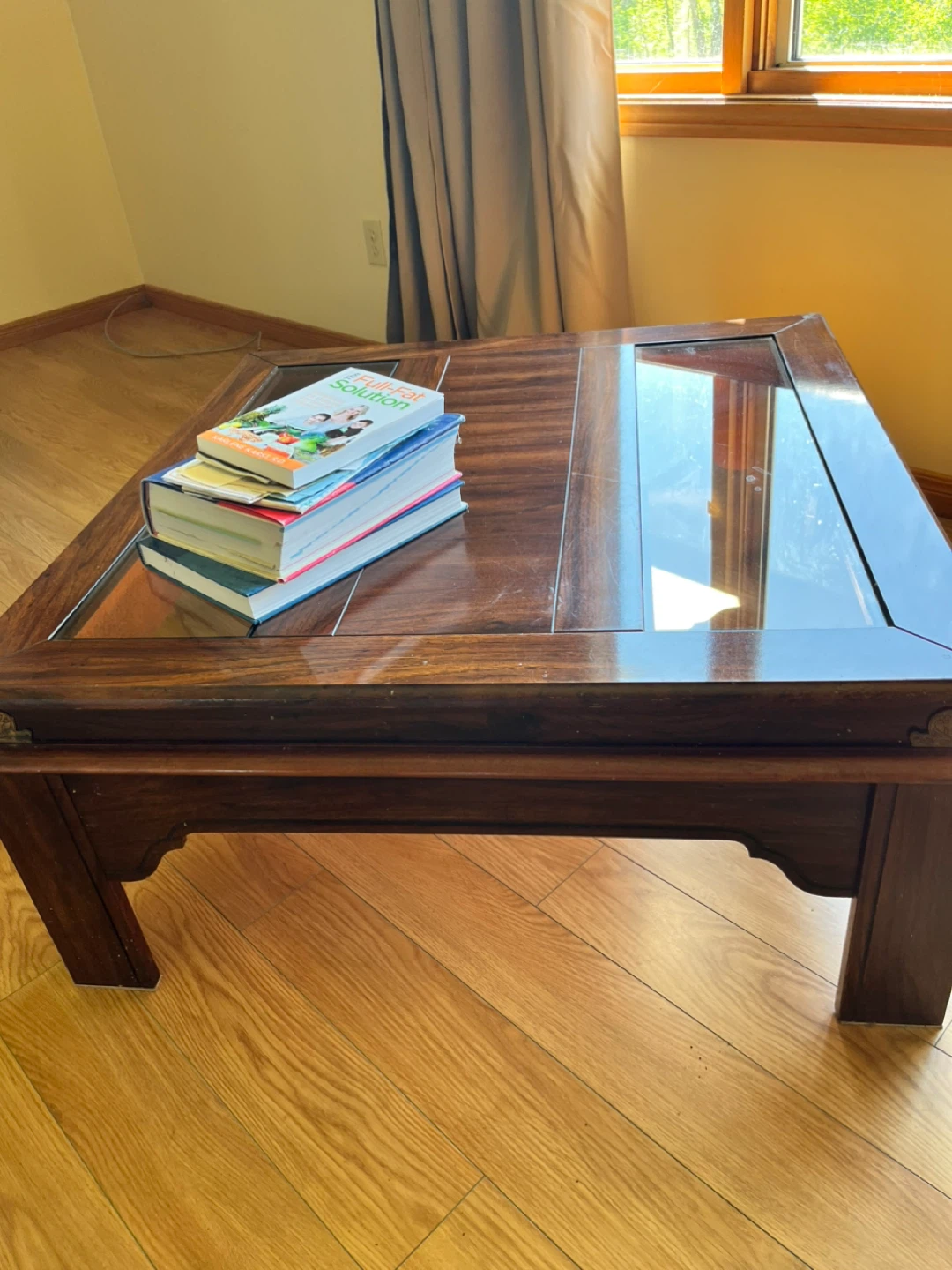 Wooden Coffee Table with Glass Top