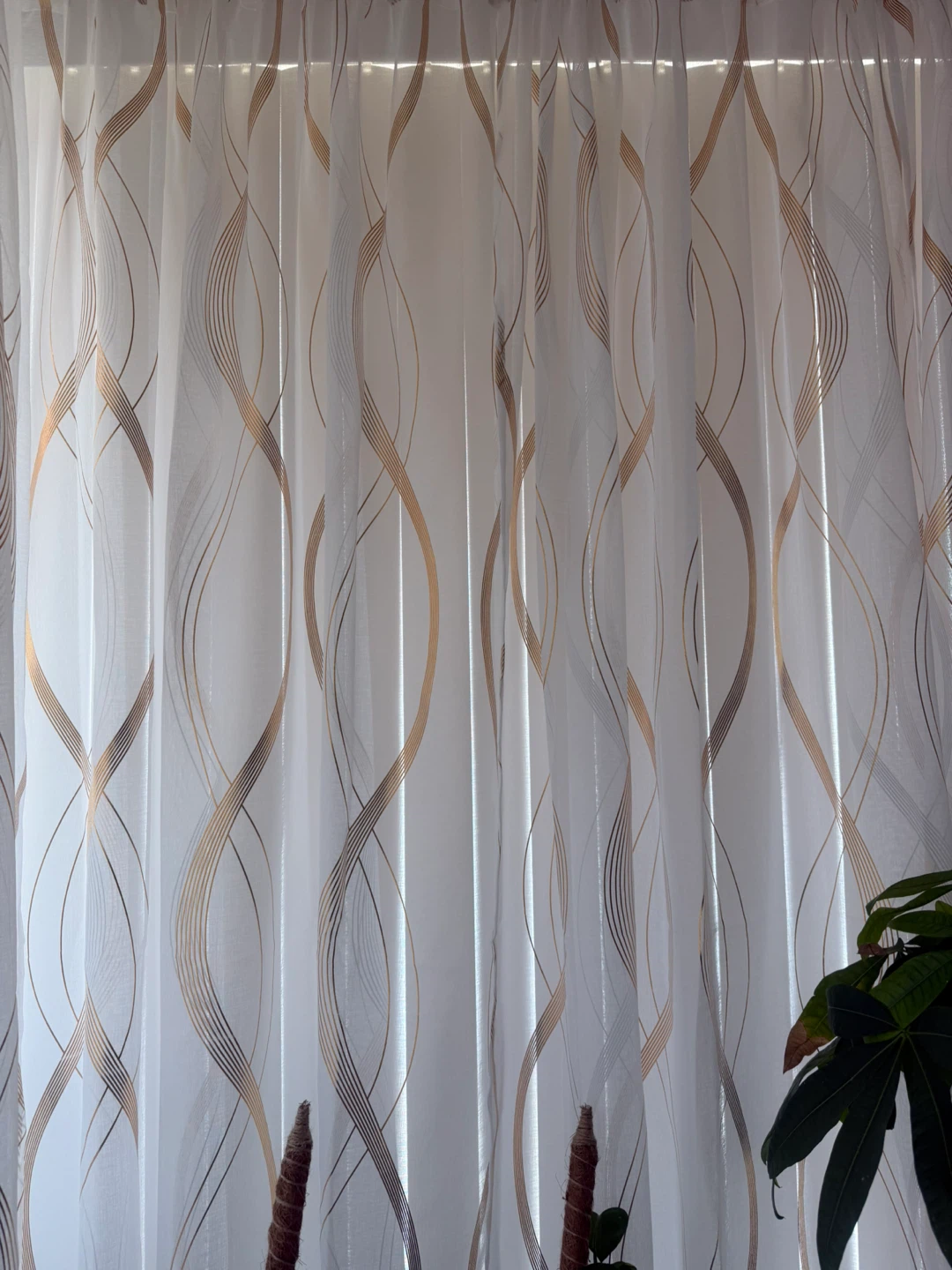 Sheer Curtains with Gold Wave Pattern - photo 2