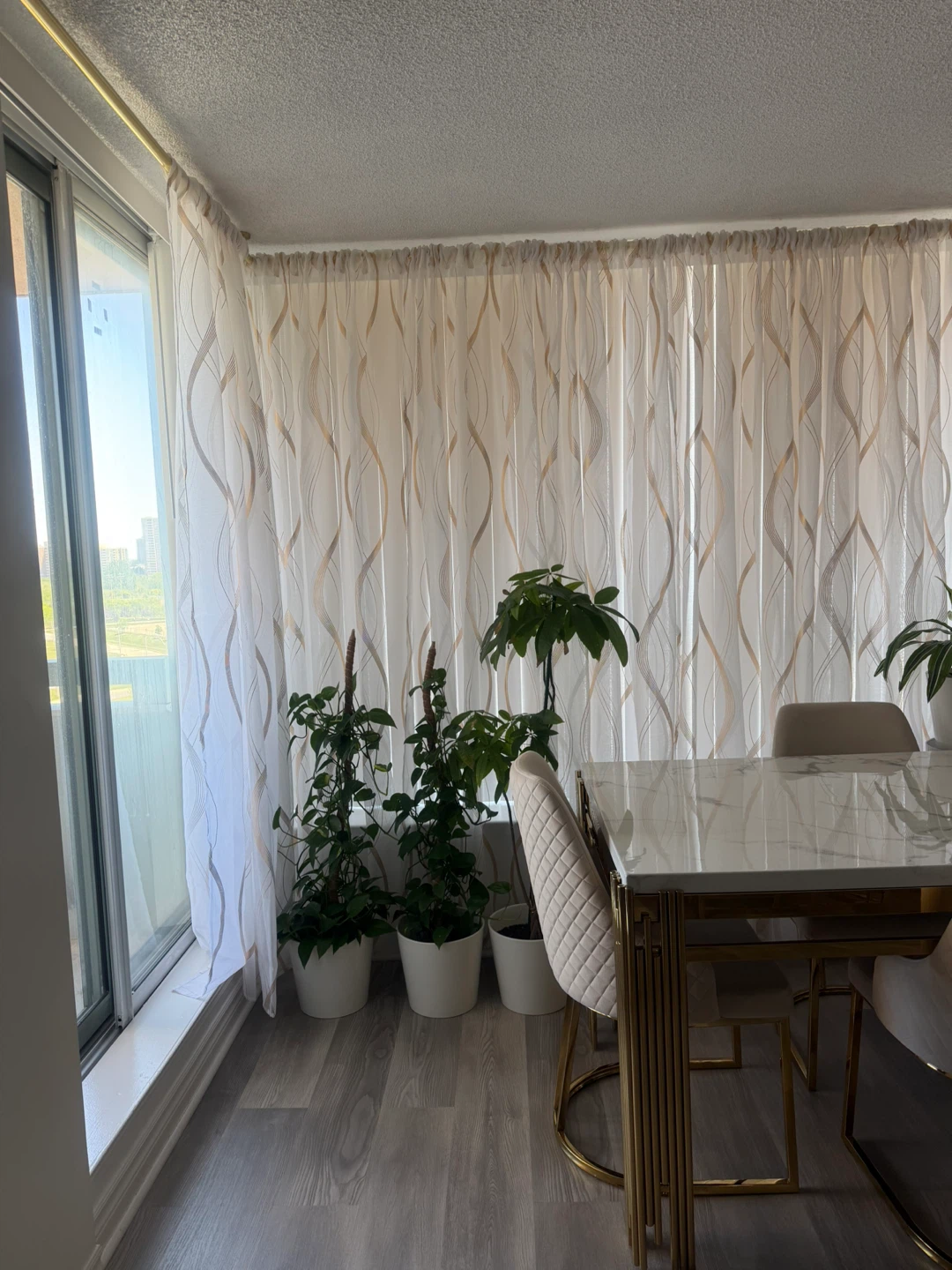 Sheer Curtains with Gold Wave Pattern - photo 3