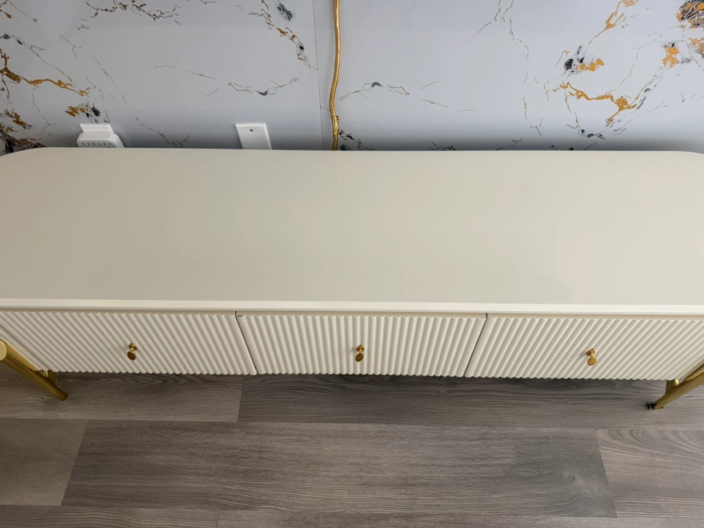 Cream TV Stand with Gold Accents