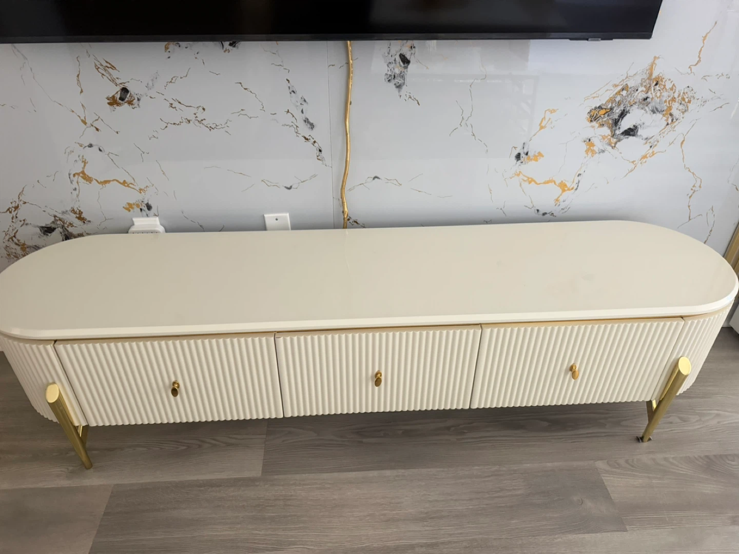 Cream TV Stand with Gold Accents - photo 2