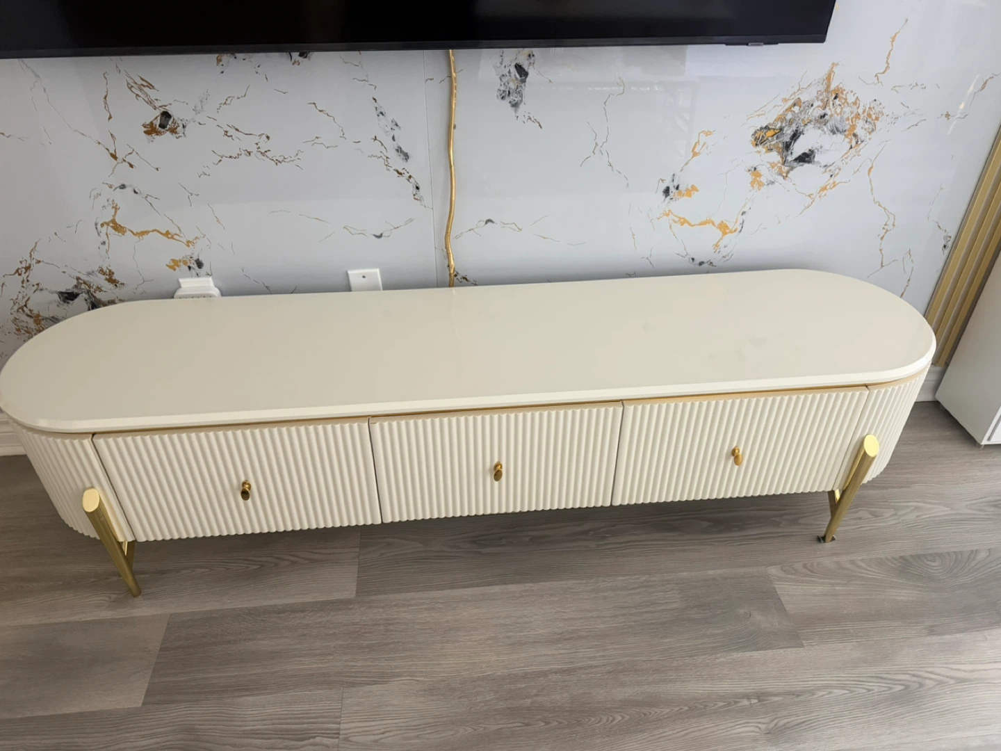 Cream TV Stand with Gold Accents - photo 3