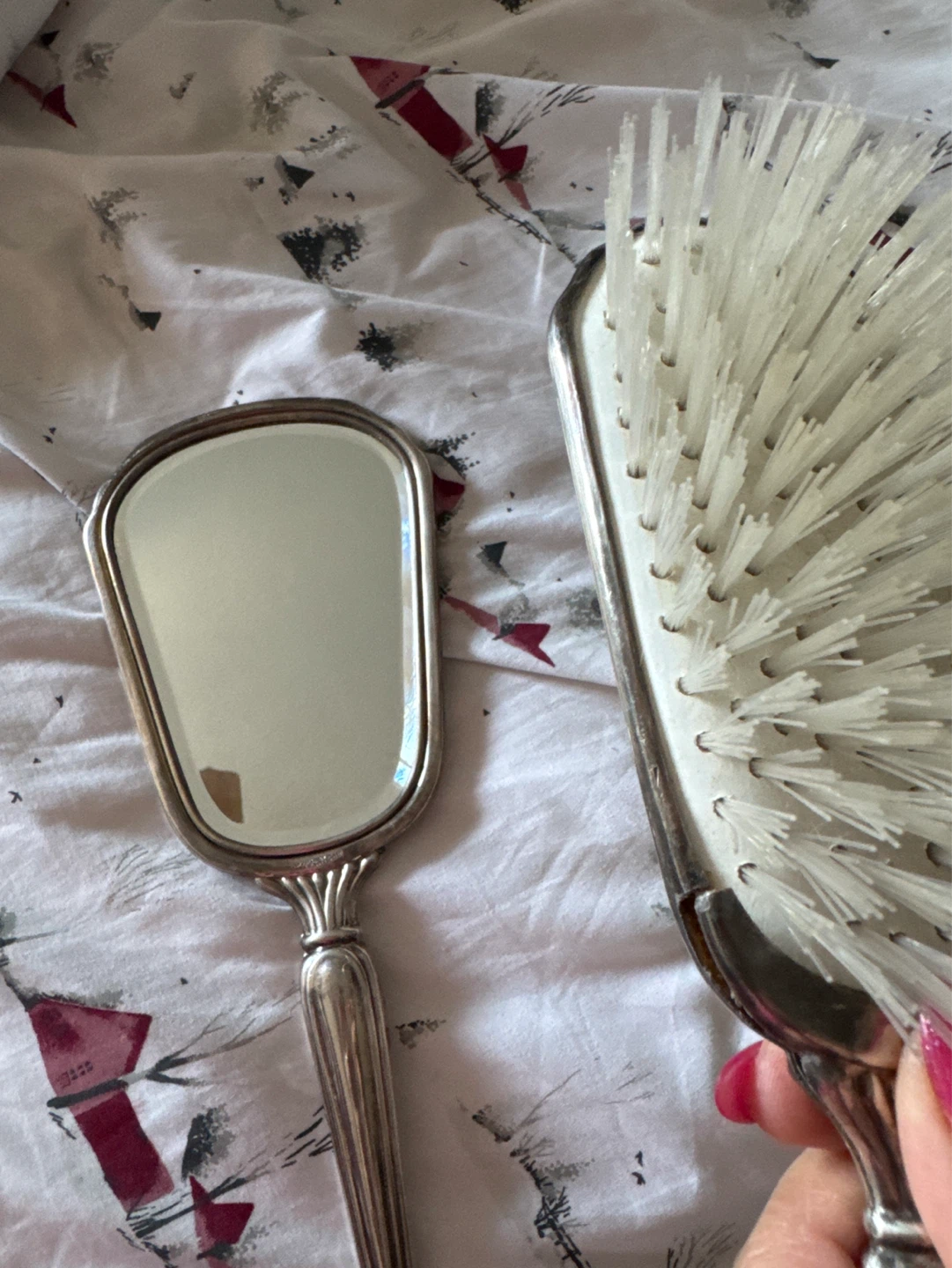 Vintage Silver-Plated Vanity Mirror and Brush Set - photo 4