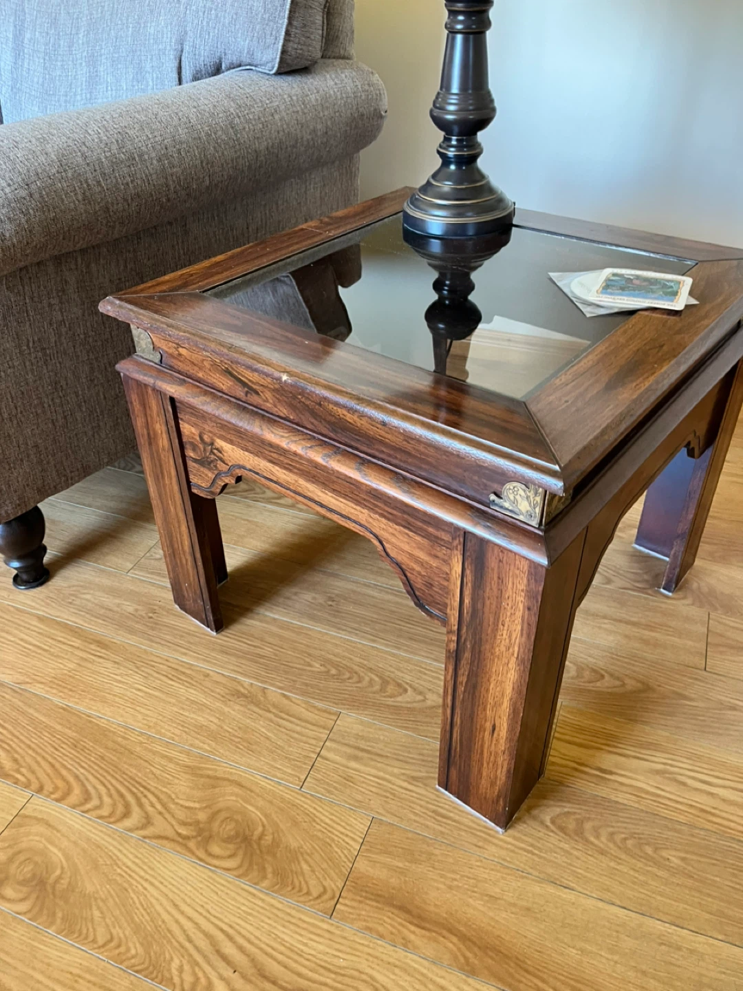Wooden Coffee Table with Glass Top
