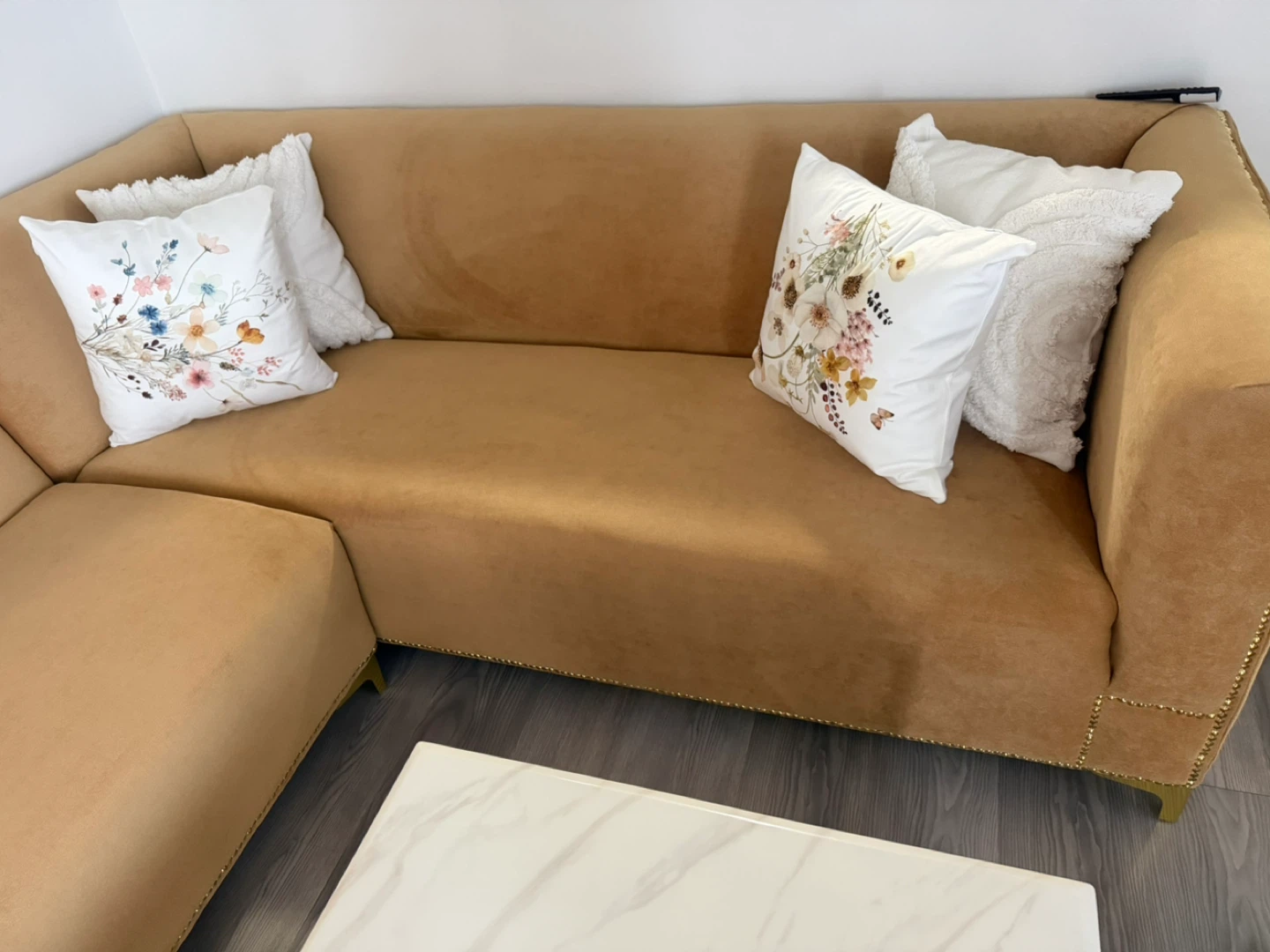 Brown Sectional Sofa with Decorative Pillows