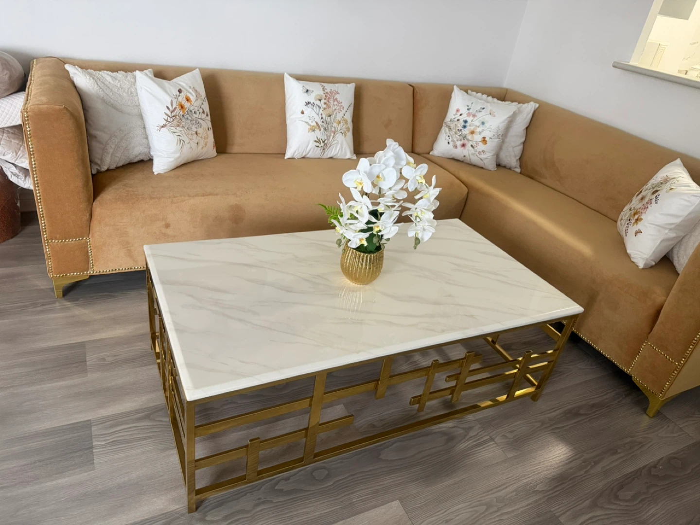 Brown Sectional Sofa with Decorative Pillows - photo 5