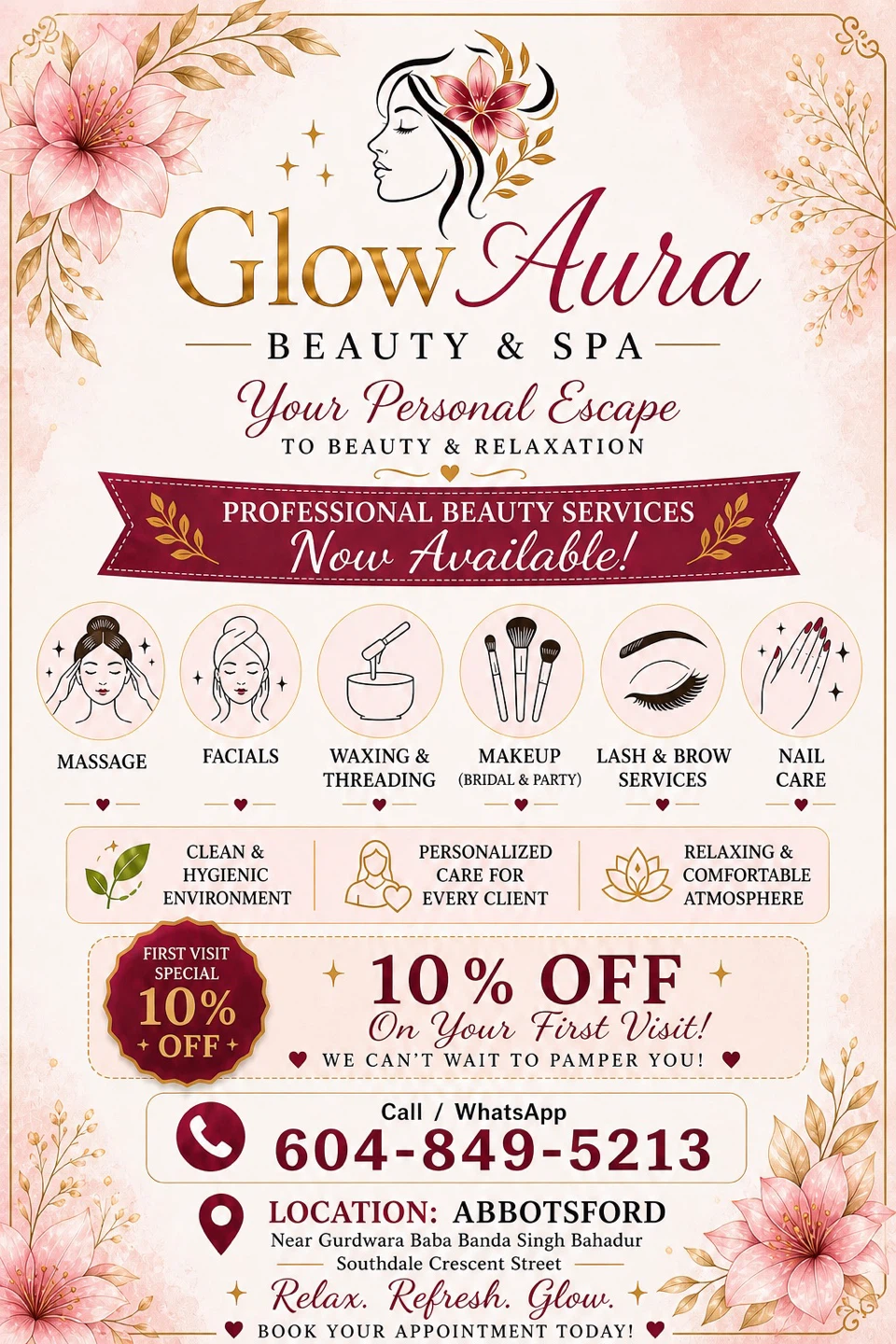 Glow Aura Beauty & Spa Services Available
