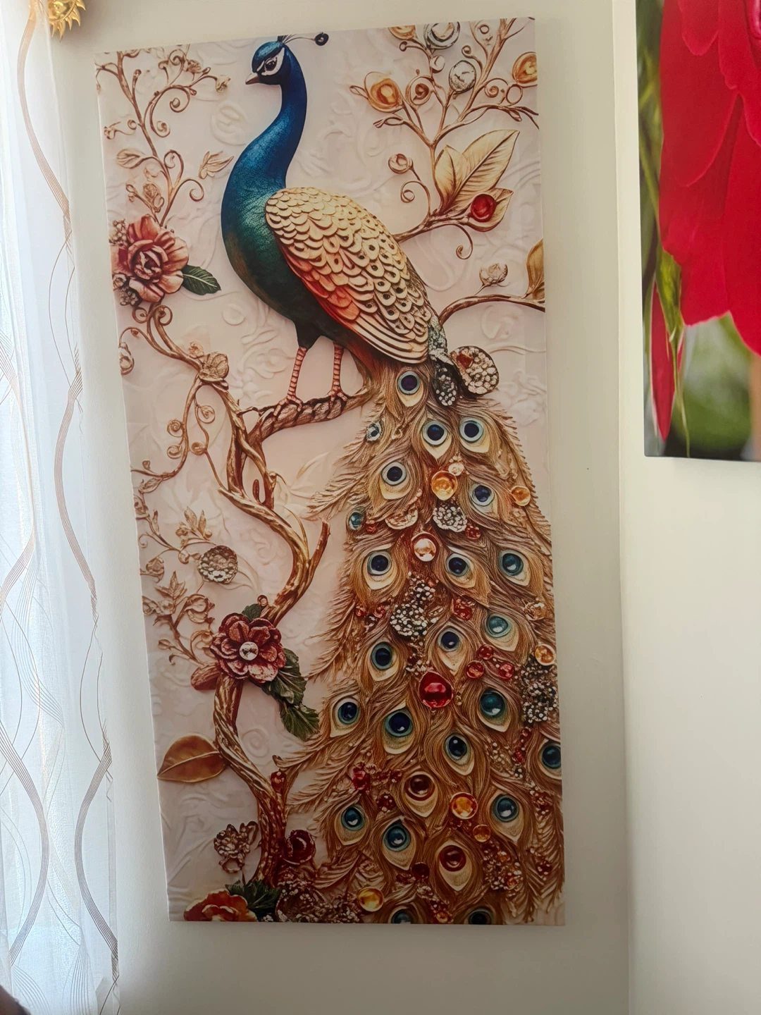Decorative Peacock Wall Art with Gems