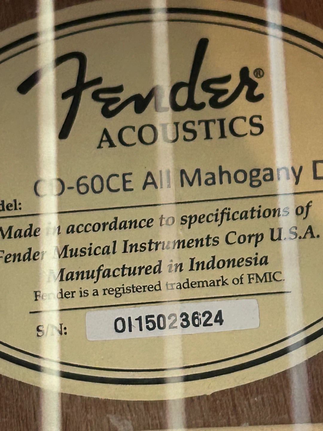 Fender CD-60CE All Mahogany Acoustic Guitar with Gig Bag - photo 2
