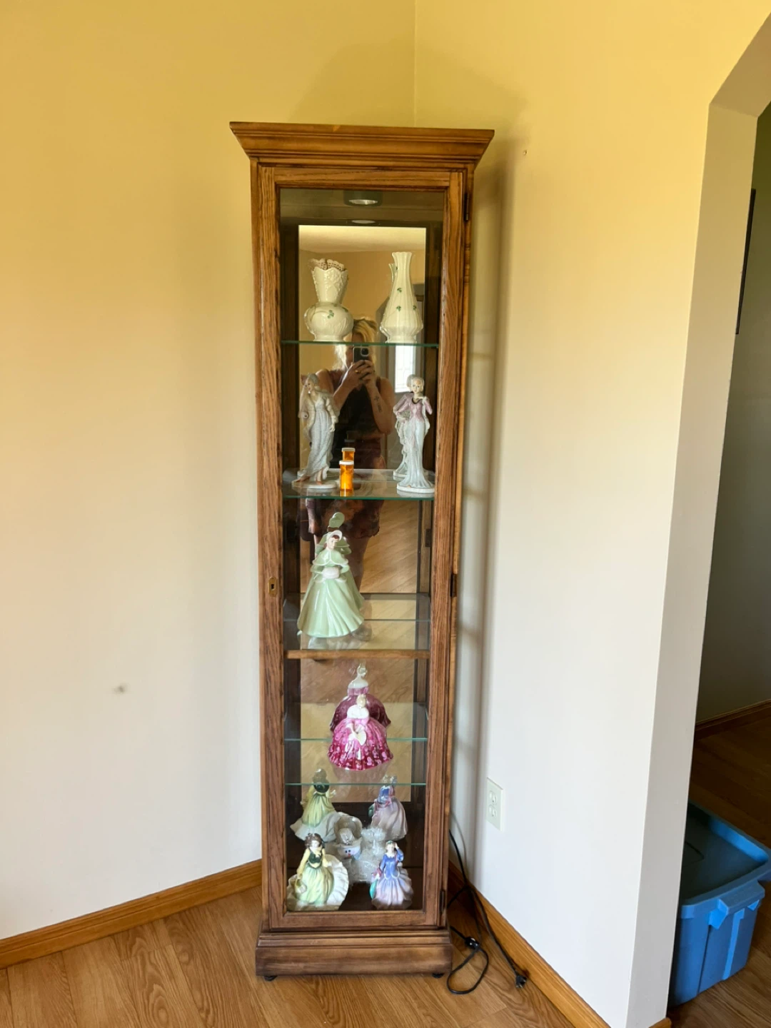 Wooden Corner Display Cabinet with Glass Shelves - photo 2