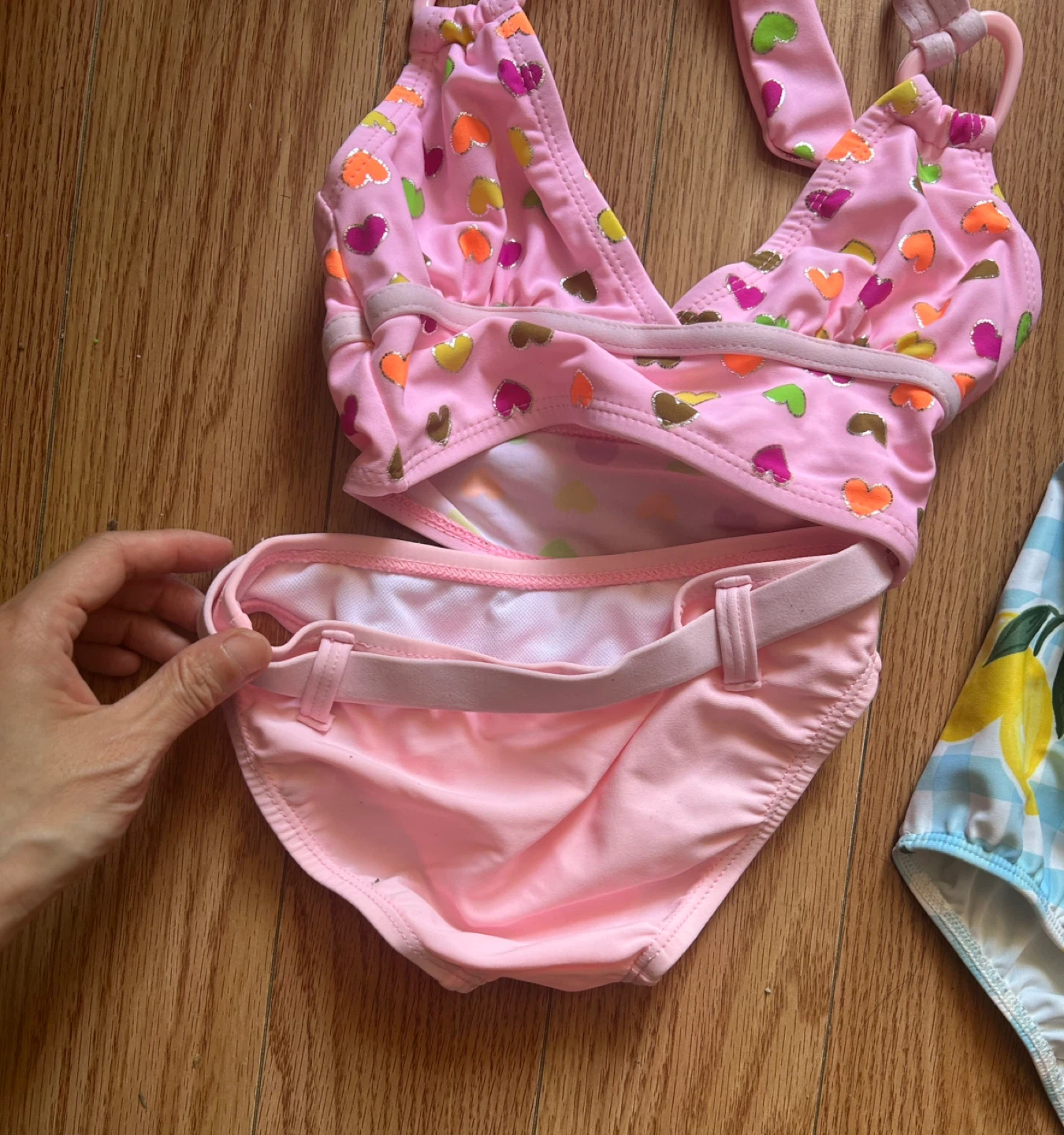 3pcs Girls Pink Heart Print Bikini and Lemon Swimsuit - photo 5