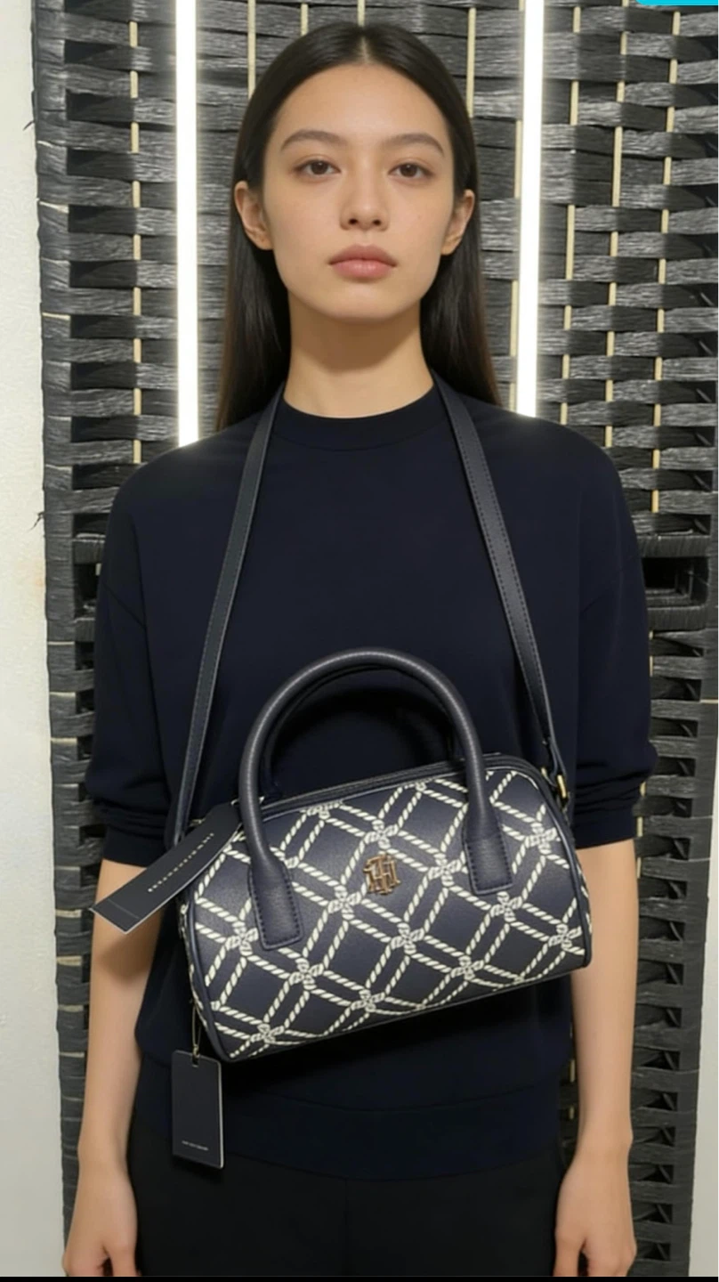 Tommy Hilfiger Navy Blue Rope Pattern Satchel Handbag