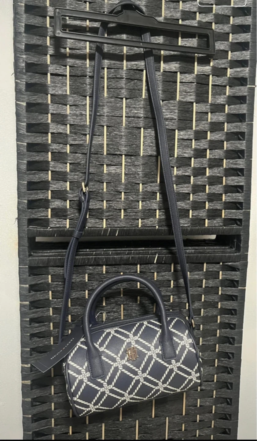 Tommy Hilfiger Navy Blue Rope Pattern Satchel Handbag - photo 4