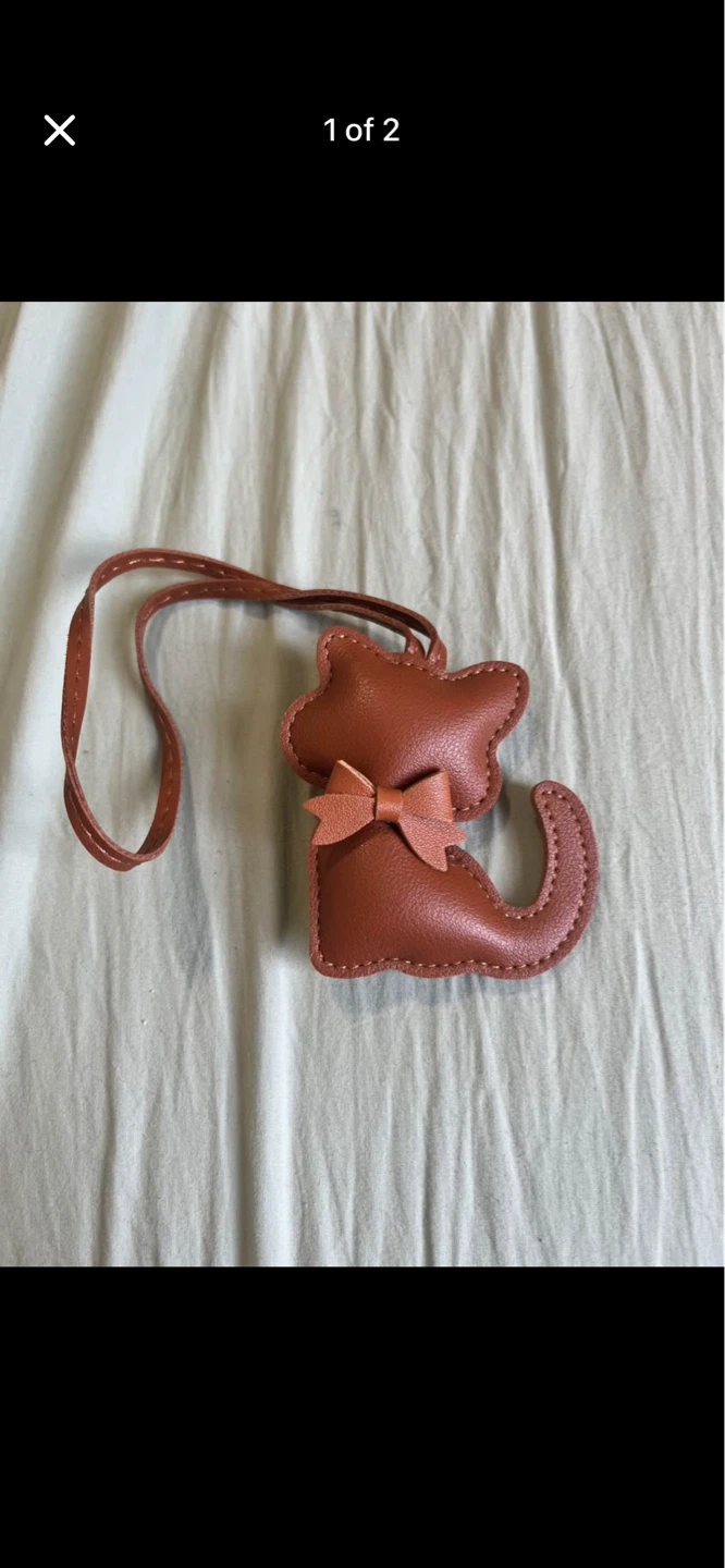 Brown Faux Leather Cat Keychain
