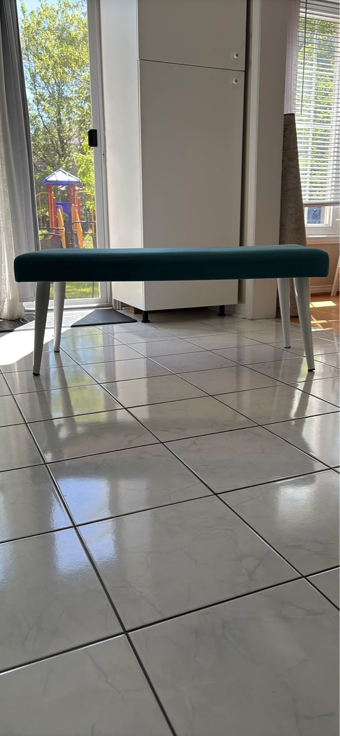 Teal Upholstered Bench with White Legs