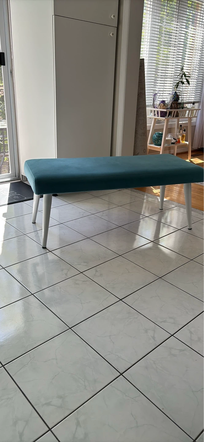 Teal Upholstered Bench with White Legs - photo 3