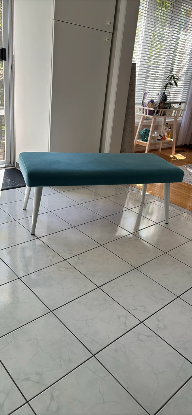 Teal Upholstered Bench with White Legs - photo 2
