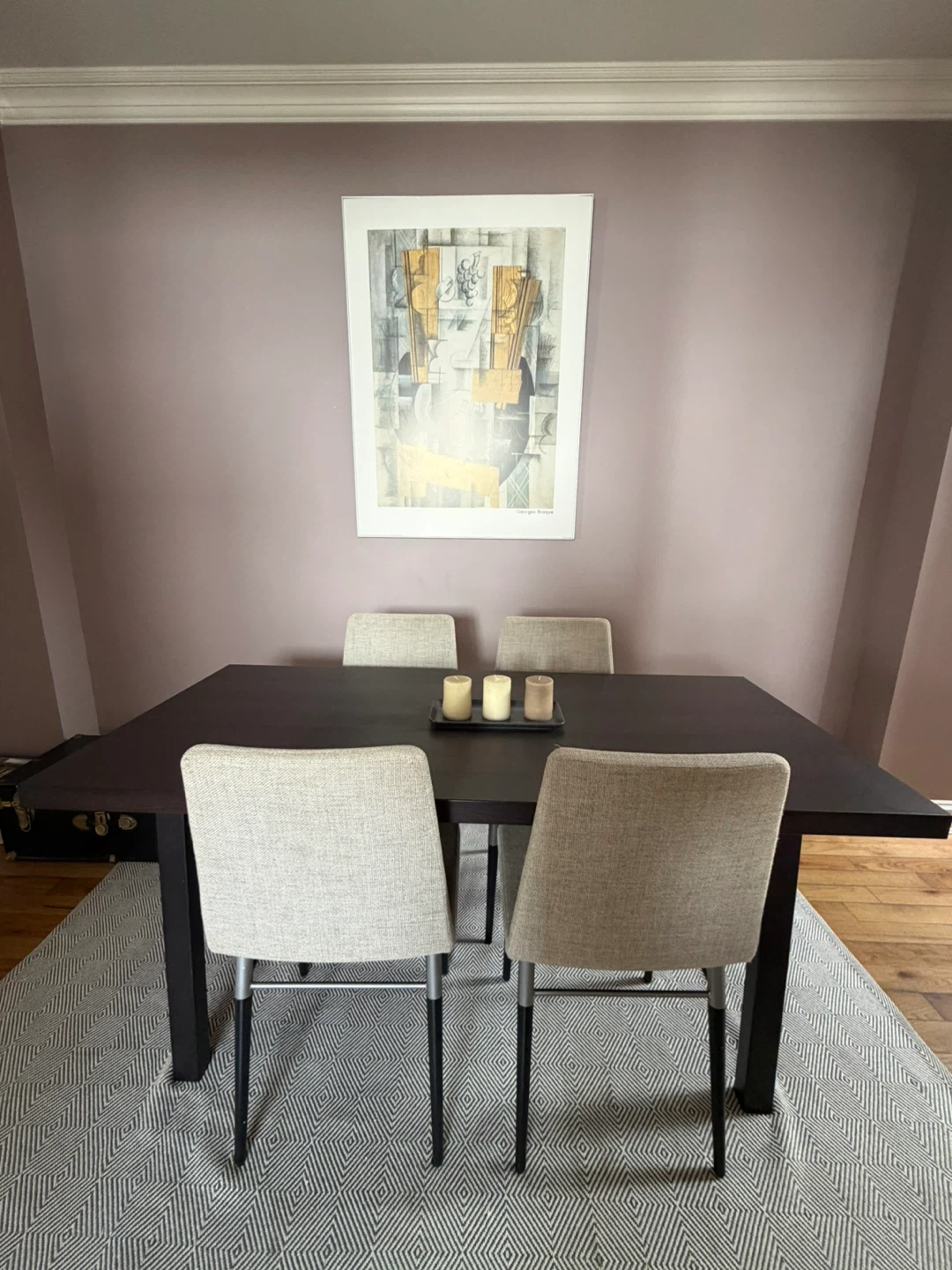 Dark Wood Dining Table with 4 Upholstered Chairs