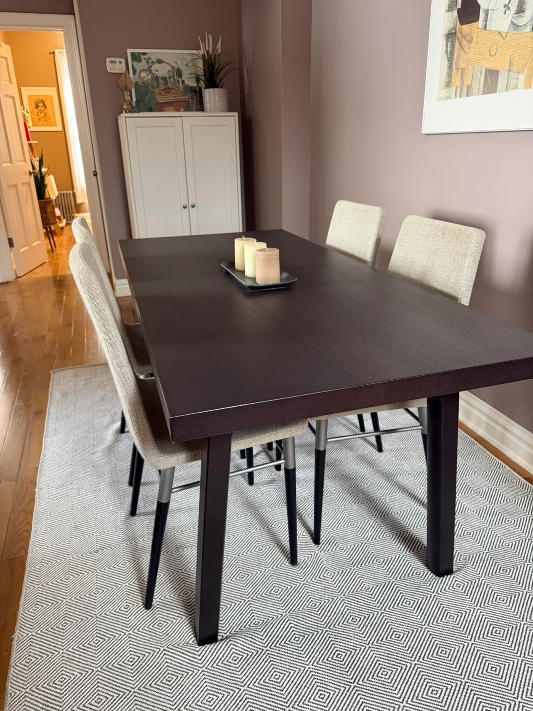 Dark Wood Dining Table with 4 Upholstered Chairs - photo 4