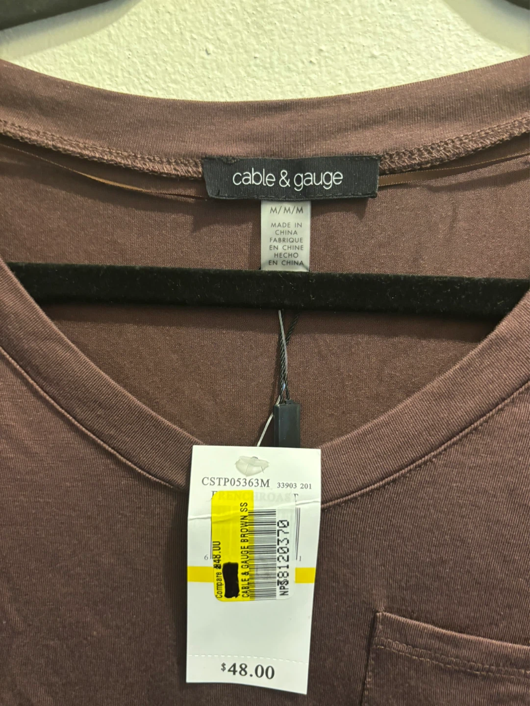 NEW-Cable & Gauge Brown Pocket T-Shirt M
