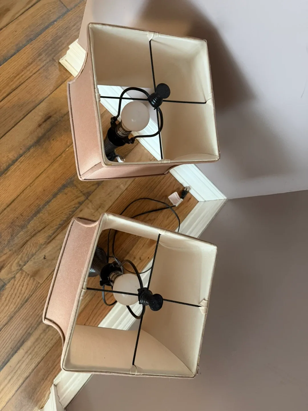 Pair of Black Table Lamps with Peach Lampshades - photo 2
