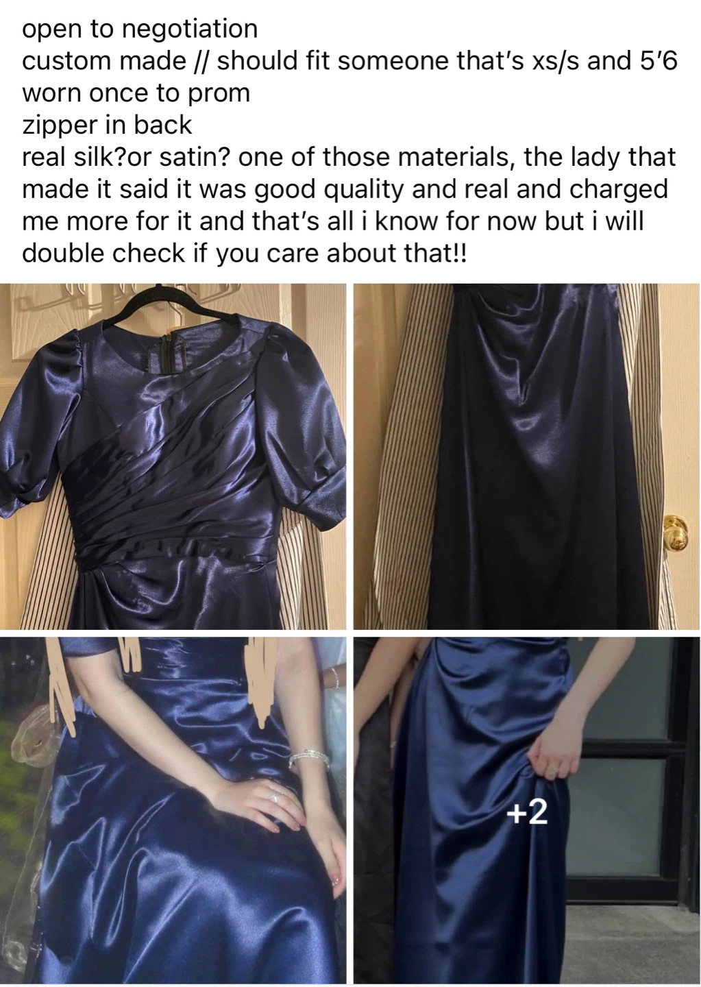 Prom Dress: Custom Navy Blue Satin Prom Dress XS/S